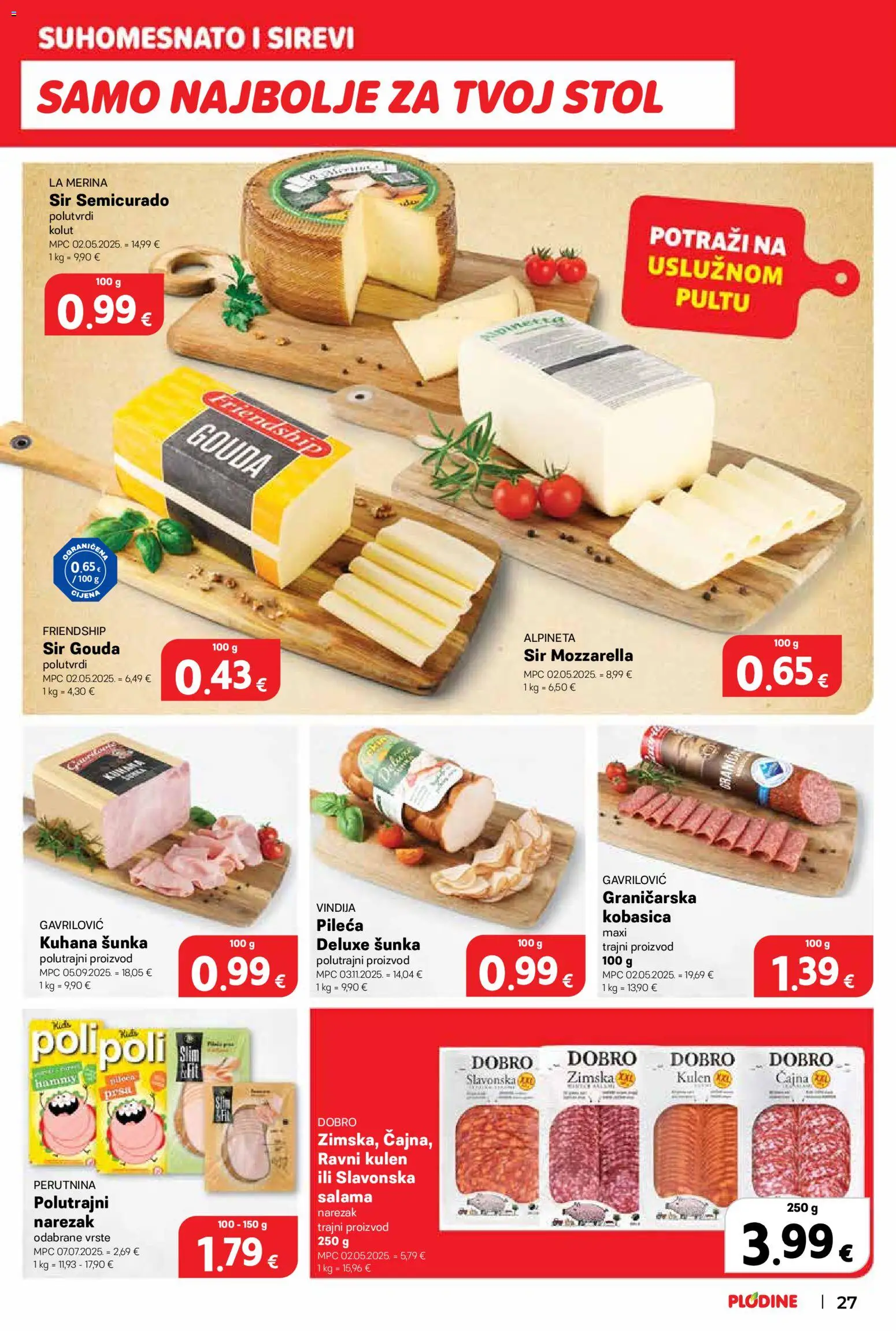Plodine katalog | vrijedi od 08.04.2026 | Stranica: 27 | Proizvodi: Vindija, Stol, Salama, Kobasica