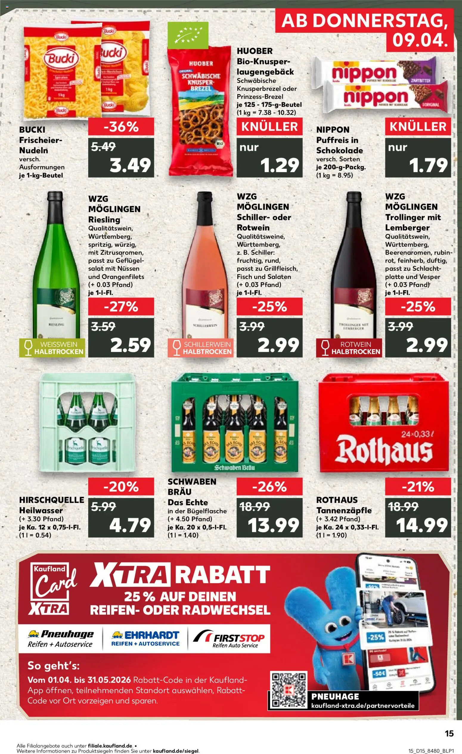 Kaufland Prospekt Stuttgart	 – gültig ab 09.04.2026 | Seite: 15 | Produkte: Rotwein, Fisch, Nudeln, Salat