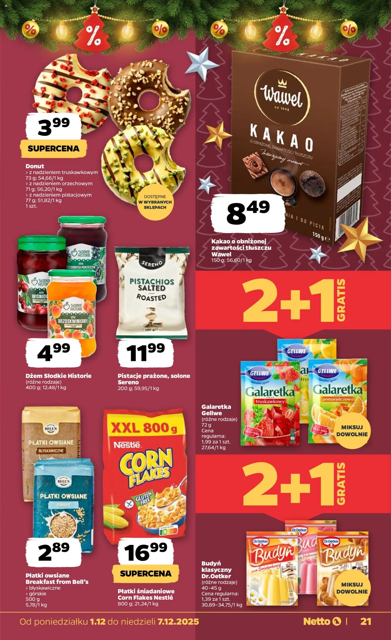 Netto gazetka - Spożywcza od 01.12.2025 | Strona: 21 | Produkty: Płatki owsiane, Galaretka, Bell, Corn Flakes