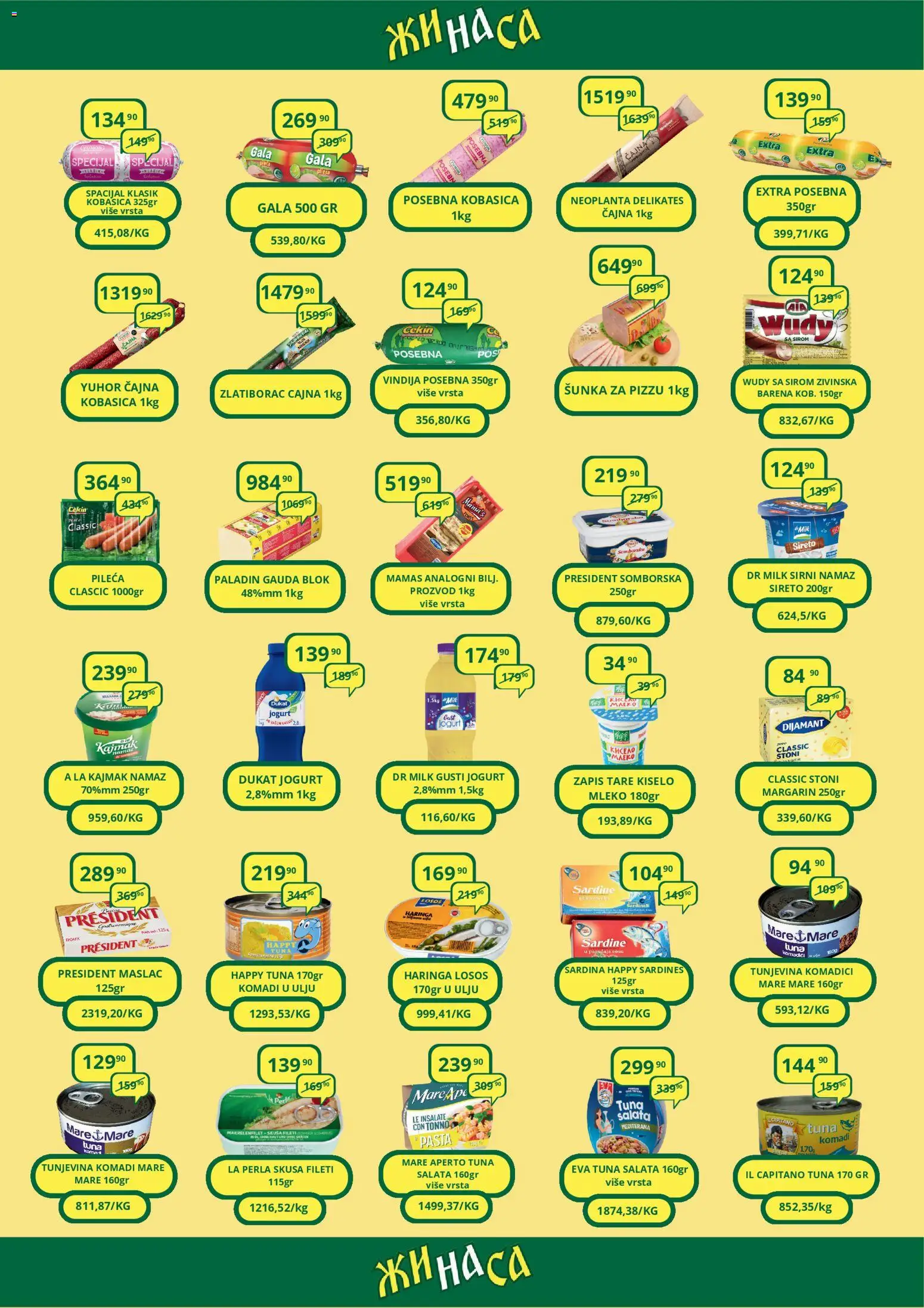 ŽINASA katalog - važi od 01.12.2025 | Strana: 2 | Proizvode: Losos, Jogurt, Kobasica, Kajmak