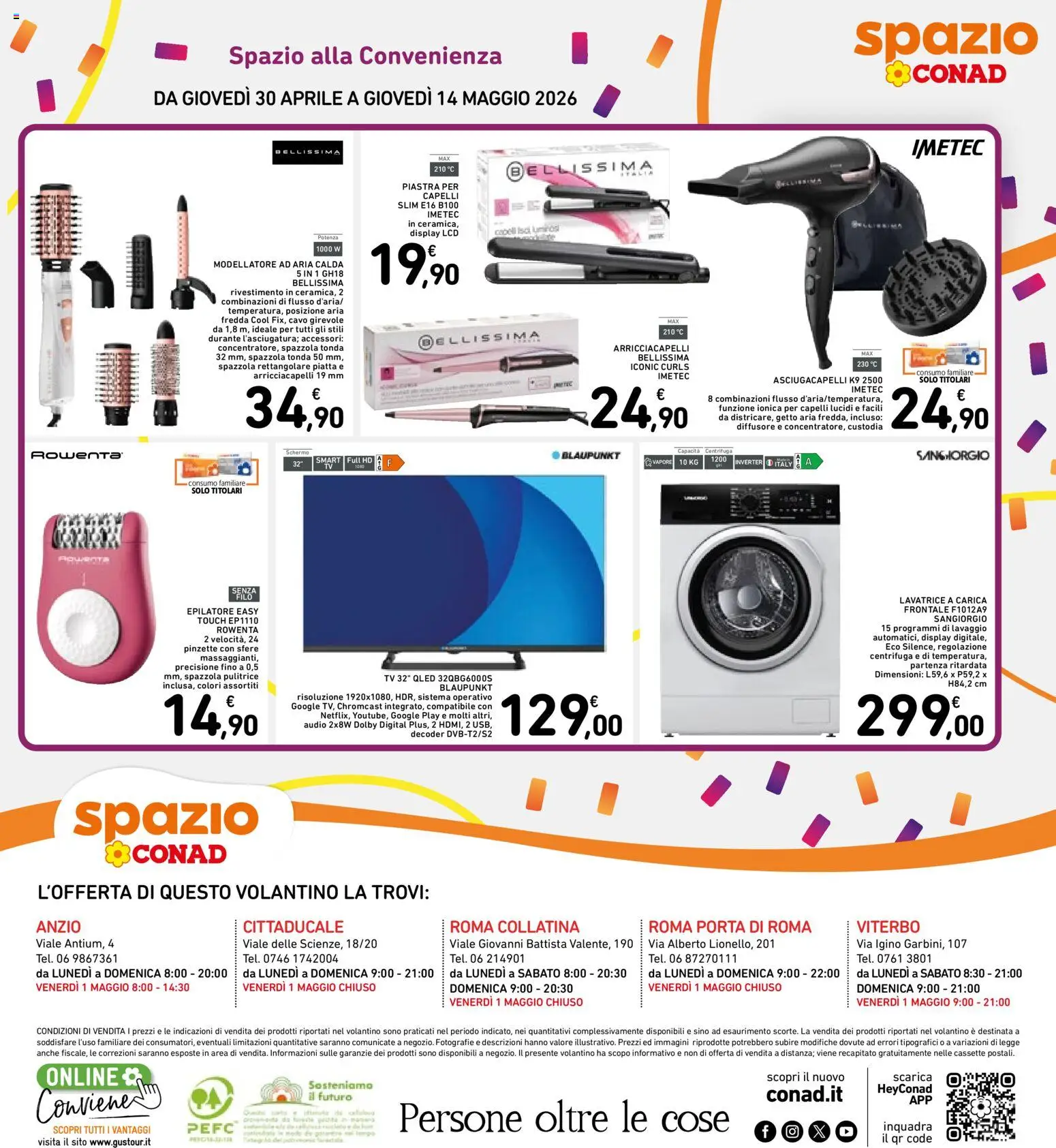Volantino Spazio Conad del 30.04.2026 | Pagina: 27 | Prodotti: Spazzola, Centrifuga, Decoder, Lavatrice
