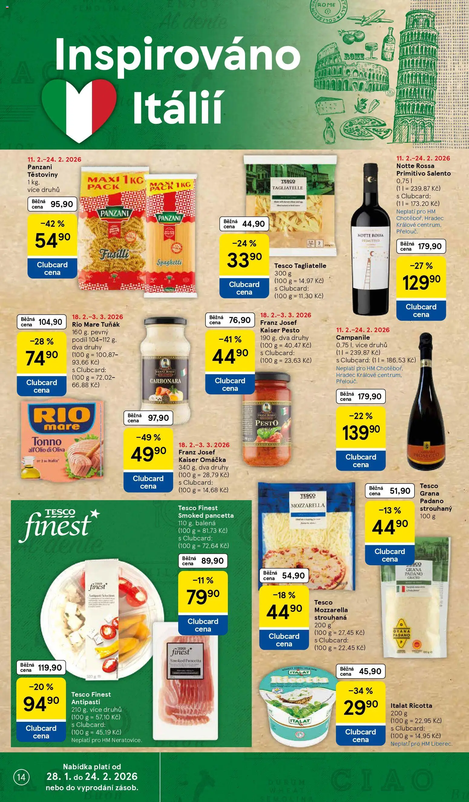 Tesco leták - Hypermarket od 18.02.2026 | Strana: 14 | Produkty: Tuňák, Tuňák Rio Mare, Mozzarella, Pancetta