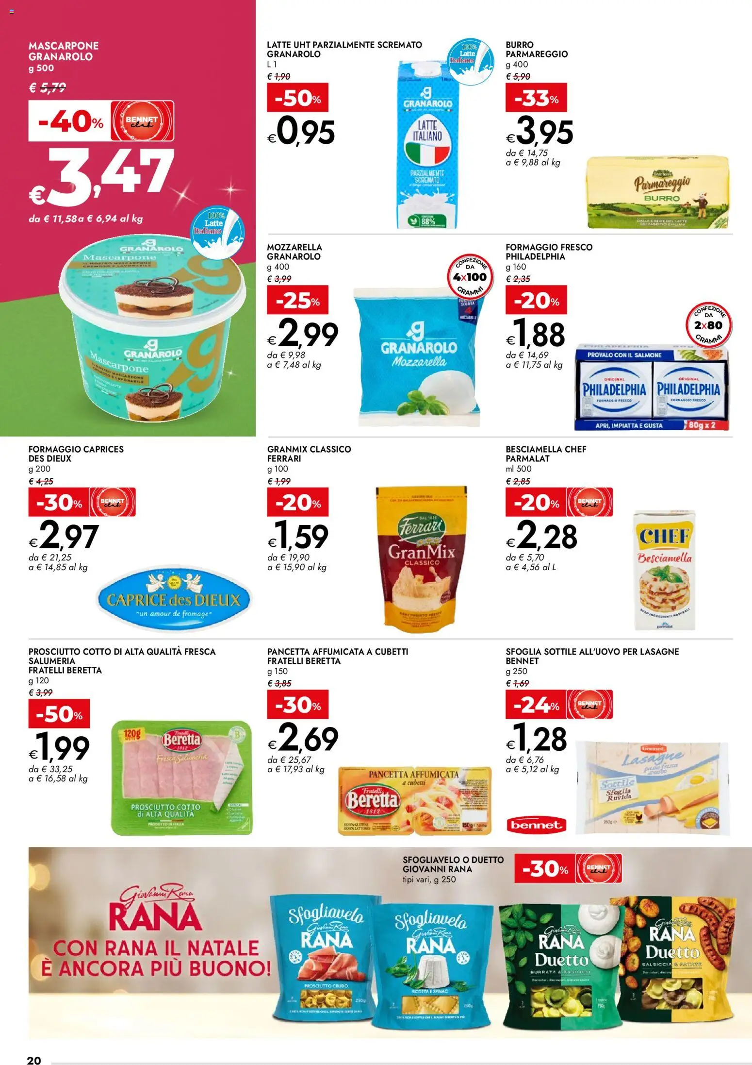 Volantino bennet del 18.12.2025 | Pagina: 20 | Prodotti: Prosciutto Crudo, Mozzarella, Salsiccia, Besciamella
