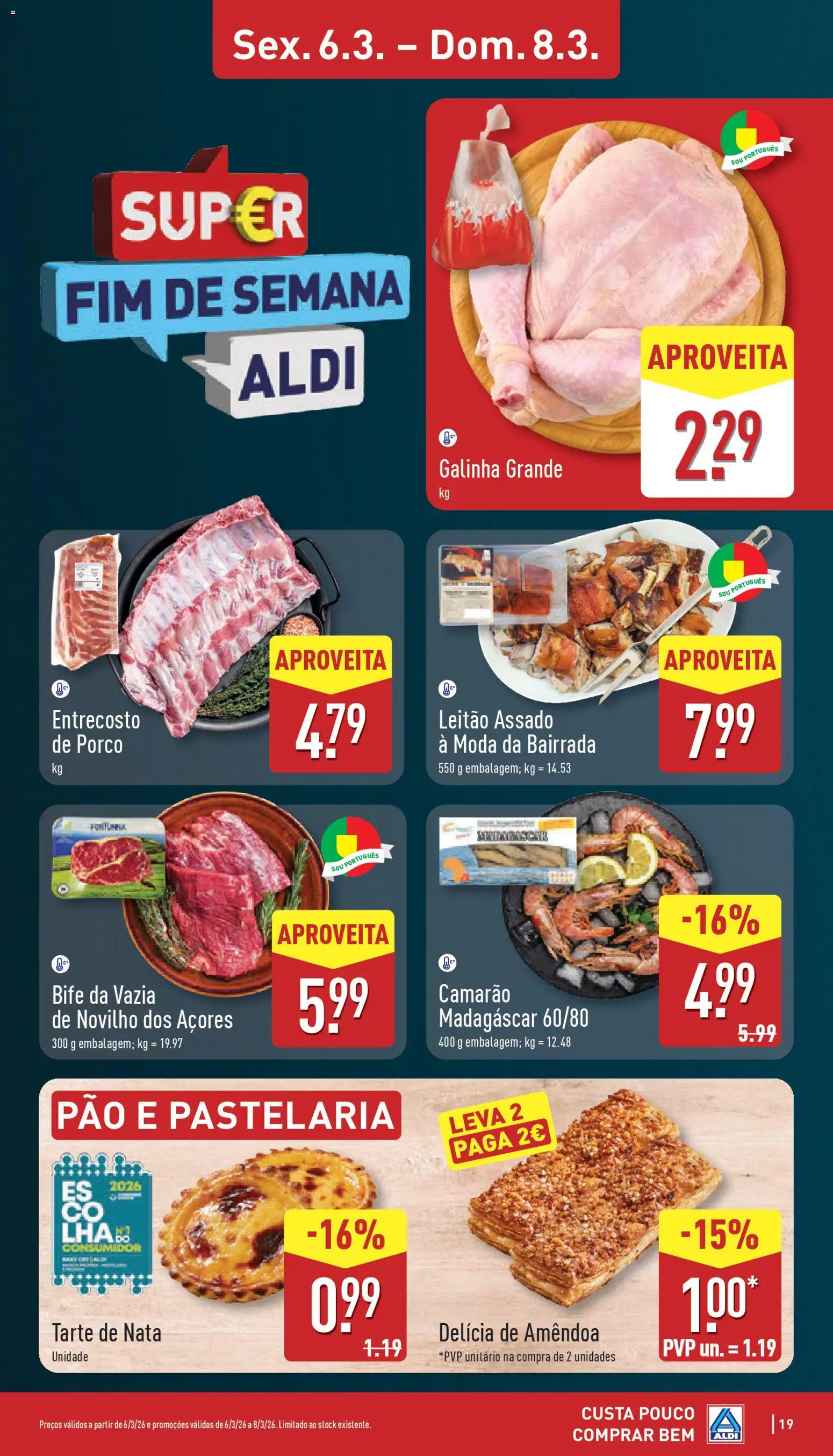 Aldi folheto │ válido de 02.03.2026 | Página: 19 | Produtos: Camarão, Pão, Tarte, Nata