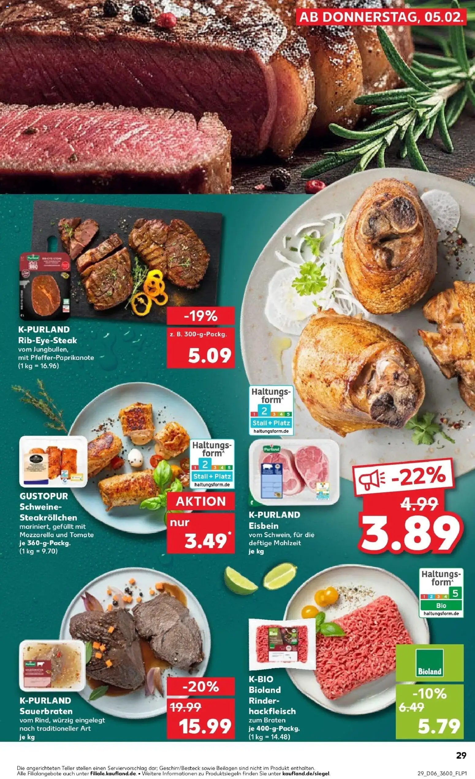 Kaufland prospekt Meiningen	 – gültig ab 05.02.2026 | Seite: 29 | Produkte: Mozzarella, Steak, Hackfleisch