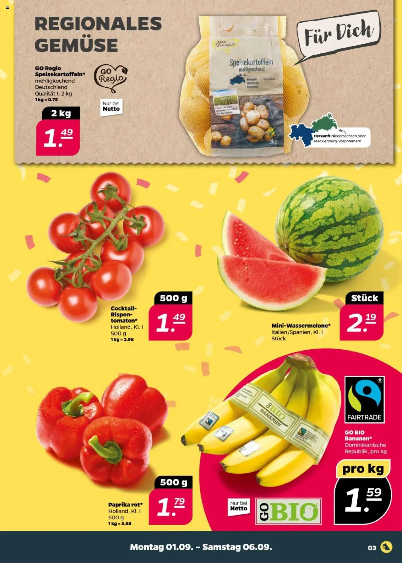 Netto Prospekt 	 - gültig ab dem 01.09.2025 | Seite: 3 | Produkte: Bananen, Gemüse, Paprika