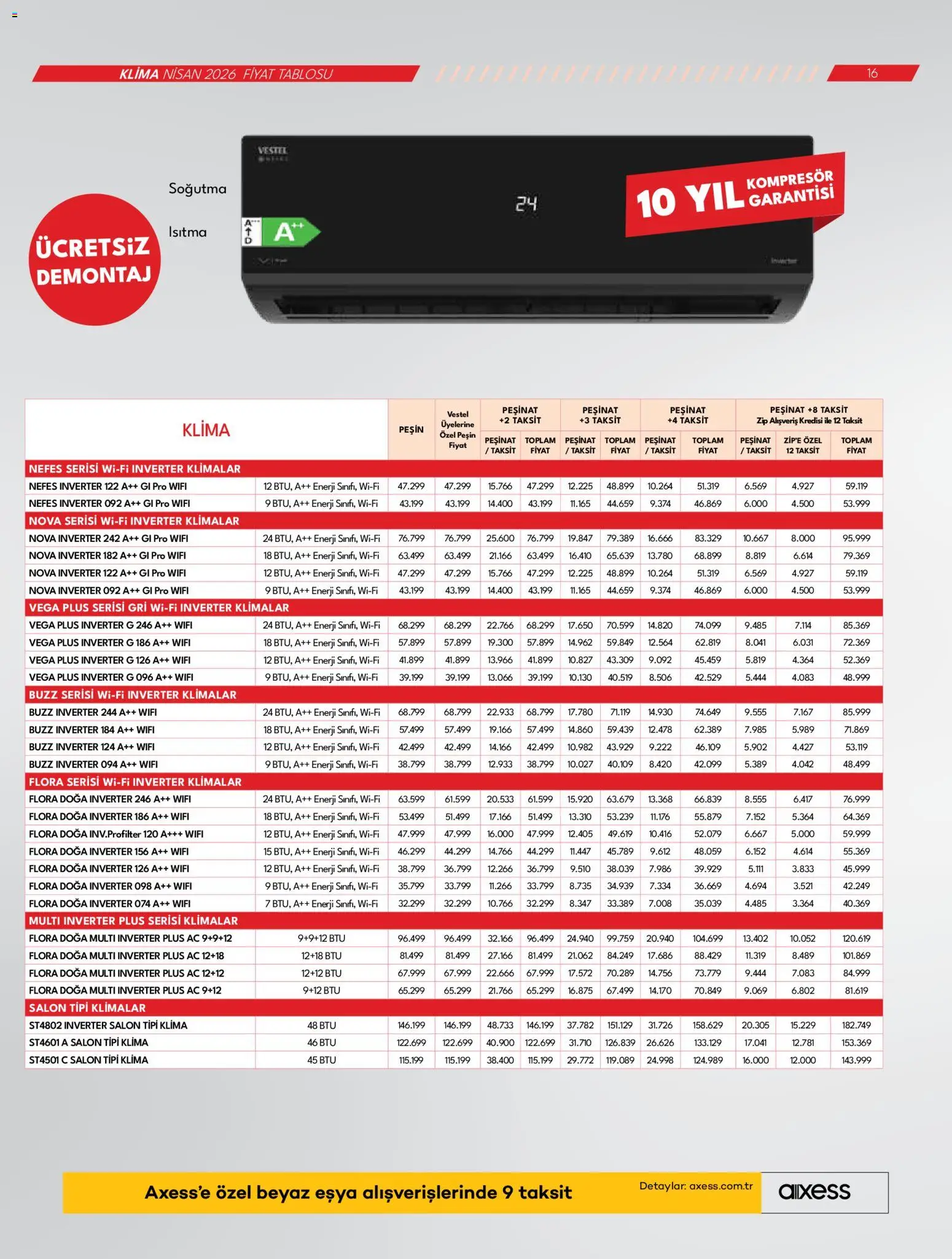 Vestel Katalog - 03.04.2026 tarihinden itibaren geçerlidir | Sayfa: 16 | Ürünler: Klima