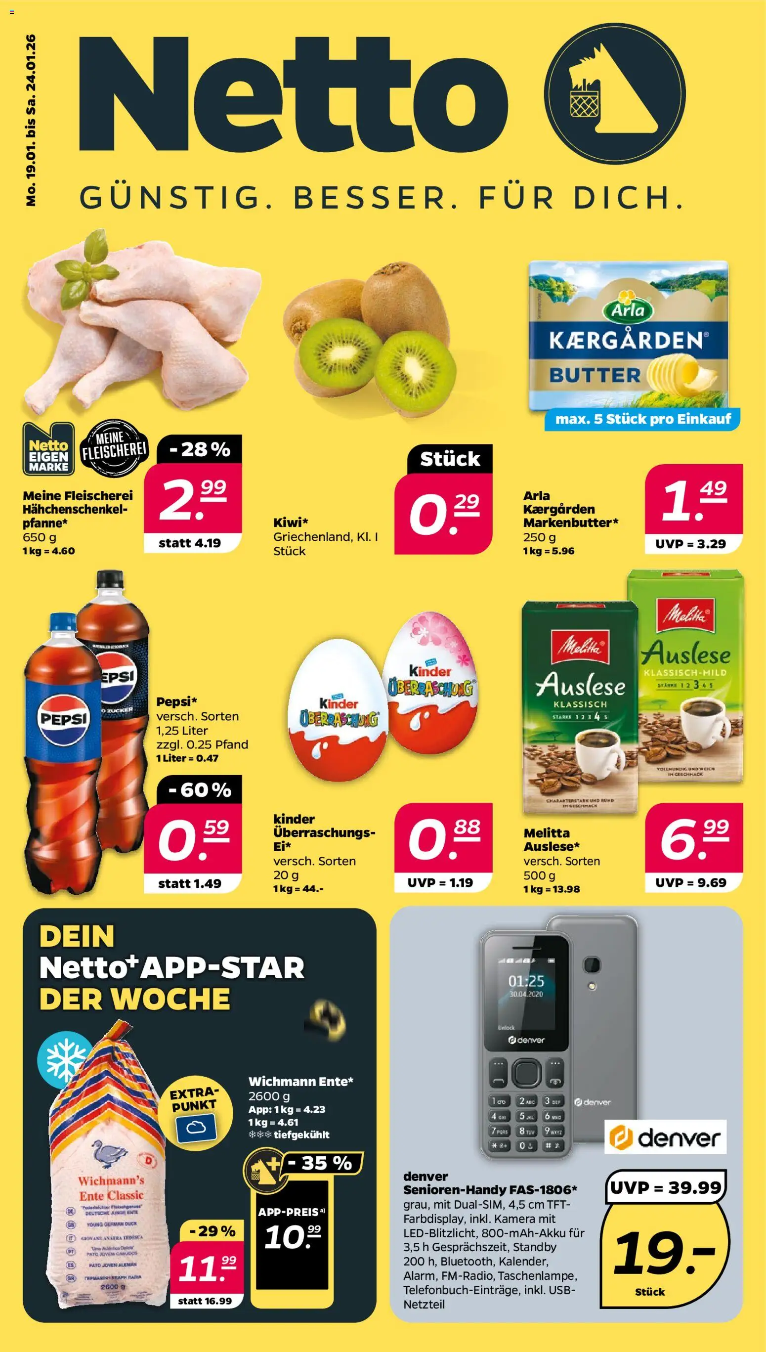 Netto Prospekt 	 – gültig ab 19.01.2026 | Seite: 1 | Produkte: Kamera, USB, Butter, Ente