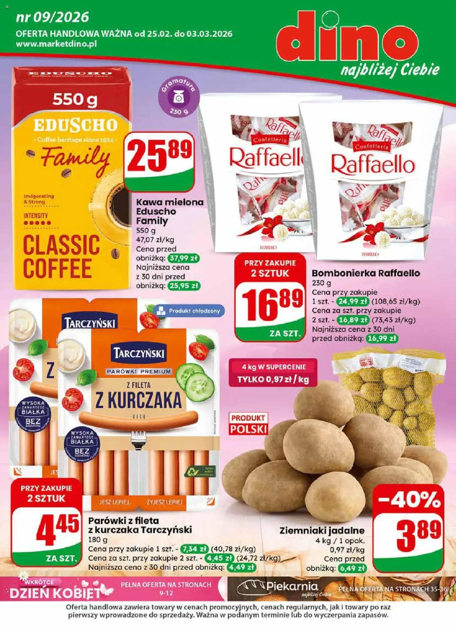 Dino Gazetka od 25.02.2026 | Strona: 1 | Produkty: Bombonierka, Parówki, Kawa, Ziemniaki