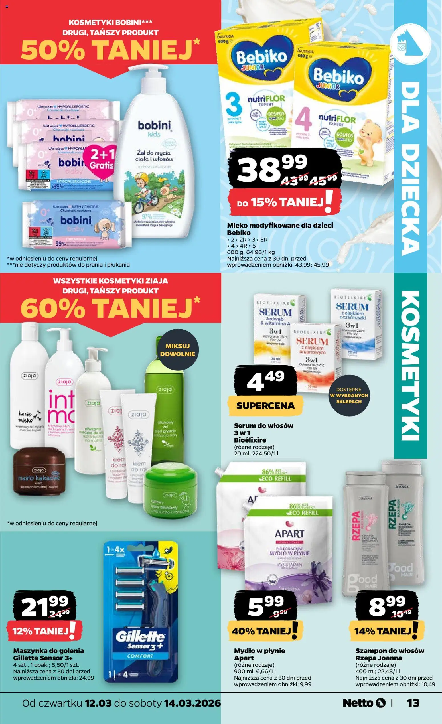 Netto gazetka od czwartku spożywcza od 12.03.2026 | Strona: 13 | Produkty: Mleko, Masło, Szampon, Mydło