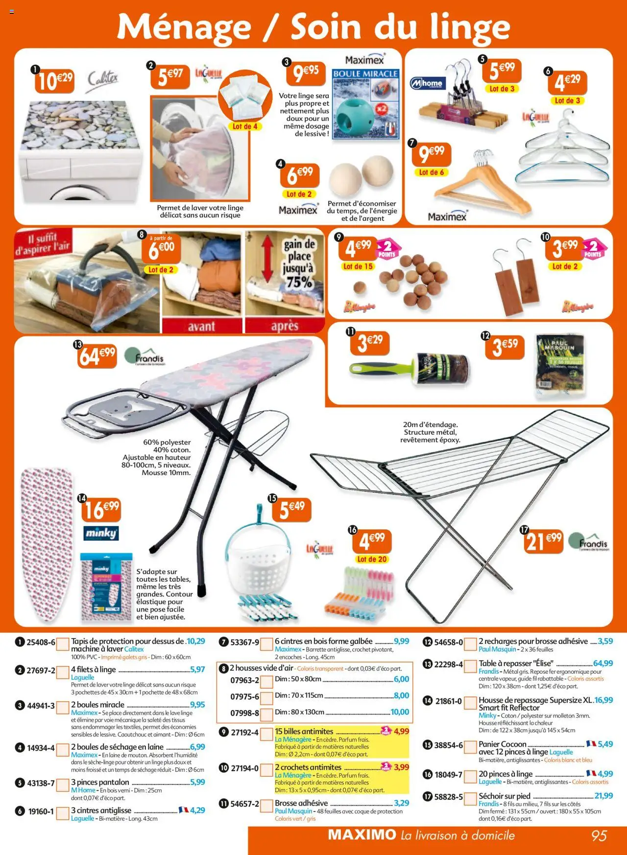 {H1} | Page: 95 | Produits: Machine à laver, Table à repasser, Table, Lessive