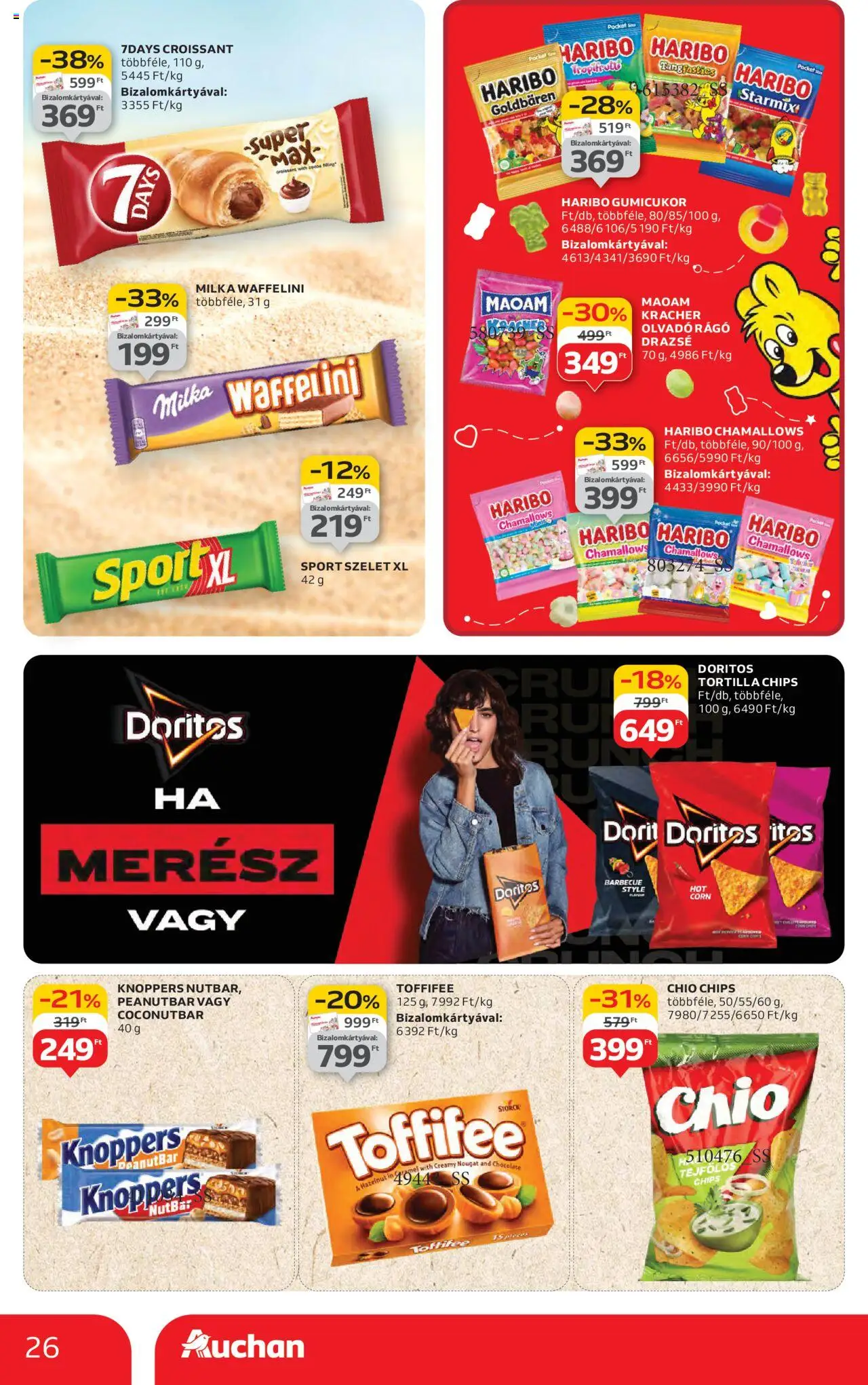 Auchan akciós ujság - amely érvényes a következő dátumtól: 14.08.2025 | Oldal: 26 | Termékek: Chips, Croissant, Drazsé, Toffifee