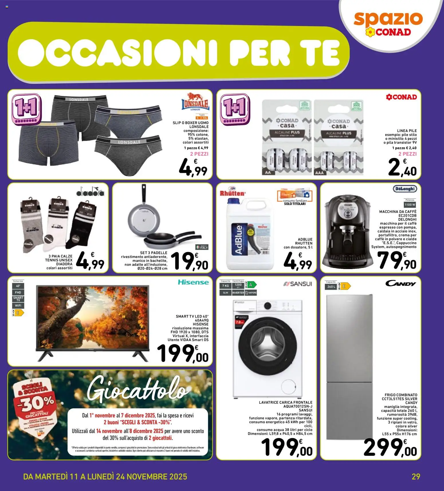 Volantino Spazio Conad del 11.11.2025 | Pagina: 29 | Prodotti: Caffè, Caldaia, Slip, Gioco