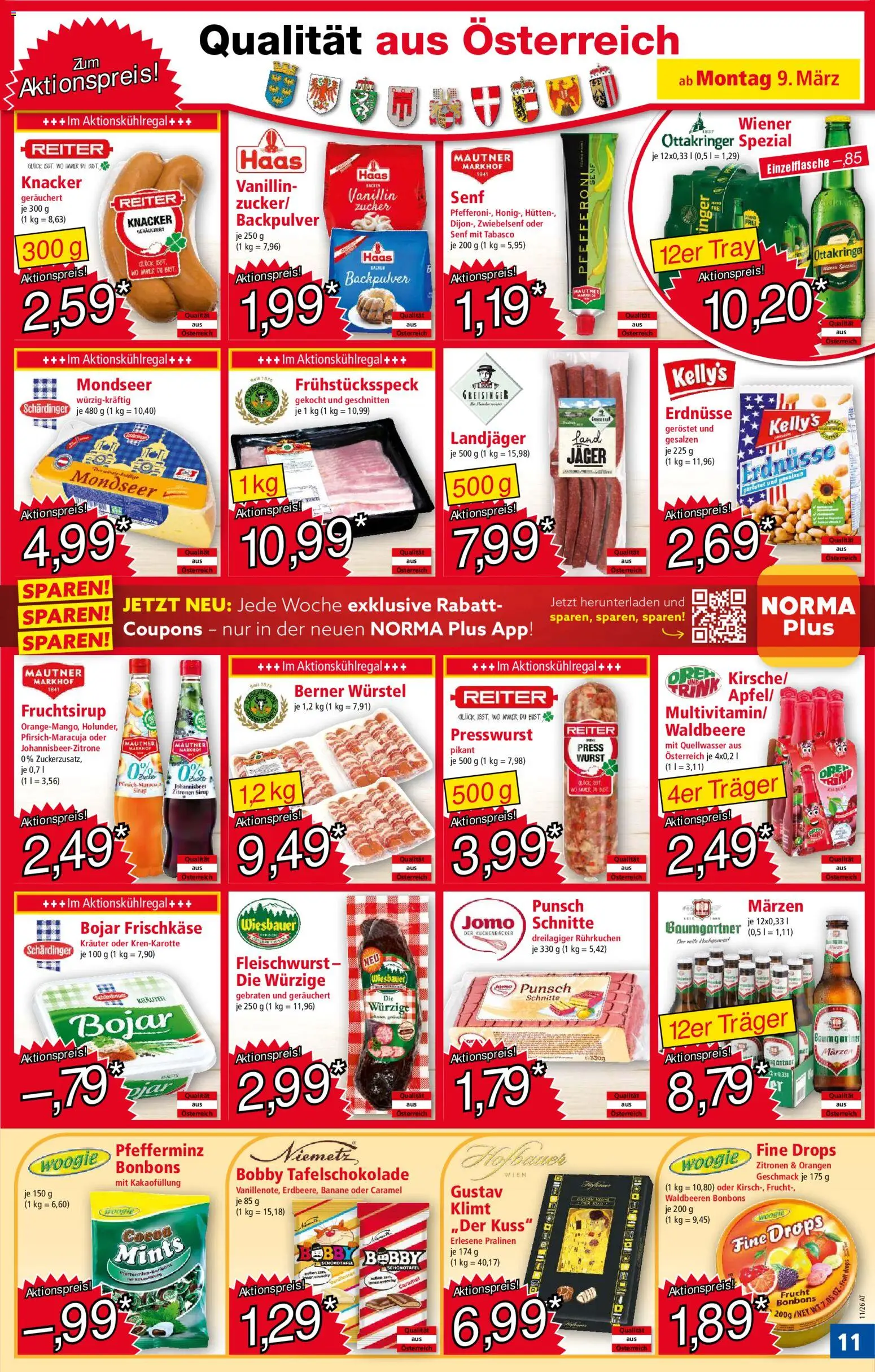 Norma Flugblatt gültig ab 09.03.2026 | Seite: 11 | Produkte: Zucker, Wurst, Папионка, Orangen
