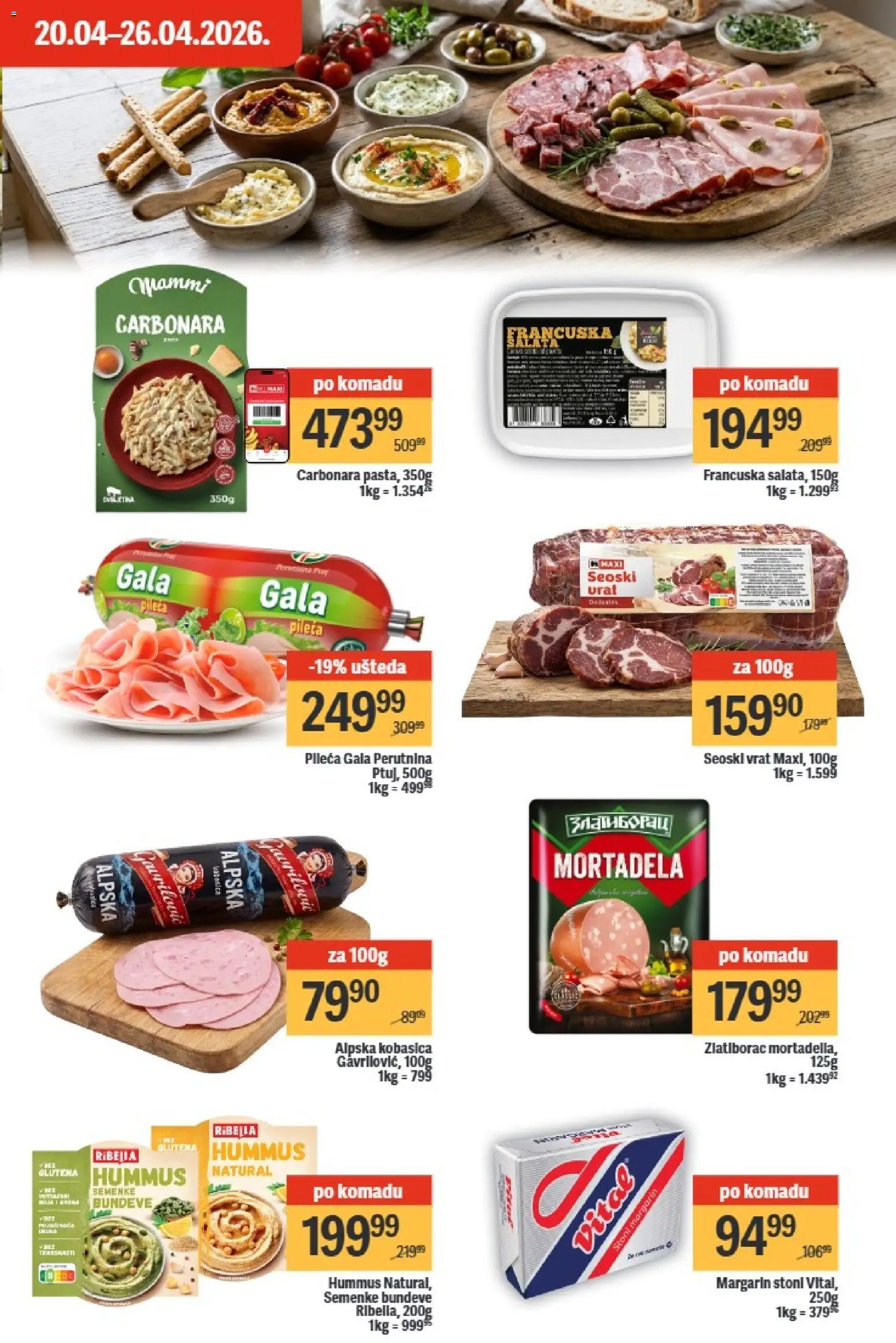 Maxi katalog - važi od 20.04.2026 | Strana: 15 | Proizvode: Hummus, Mortadela, Margarin, Kobasica