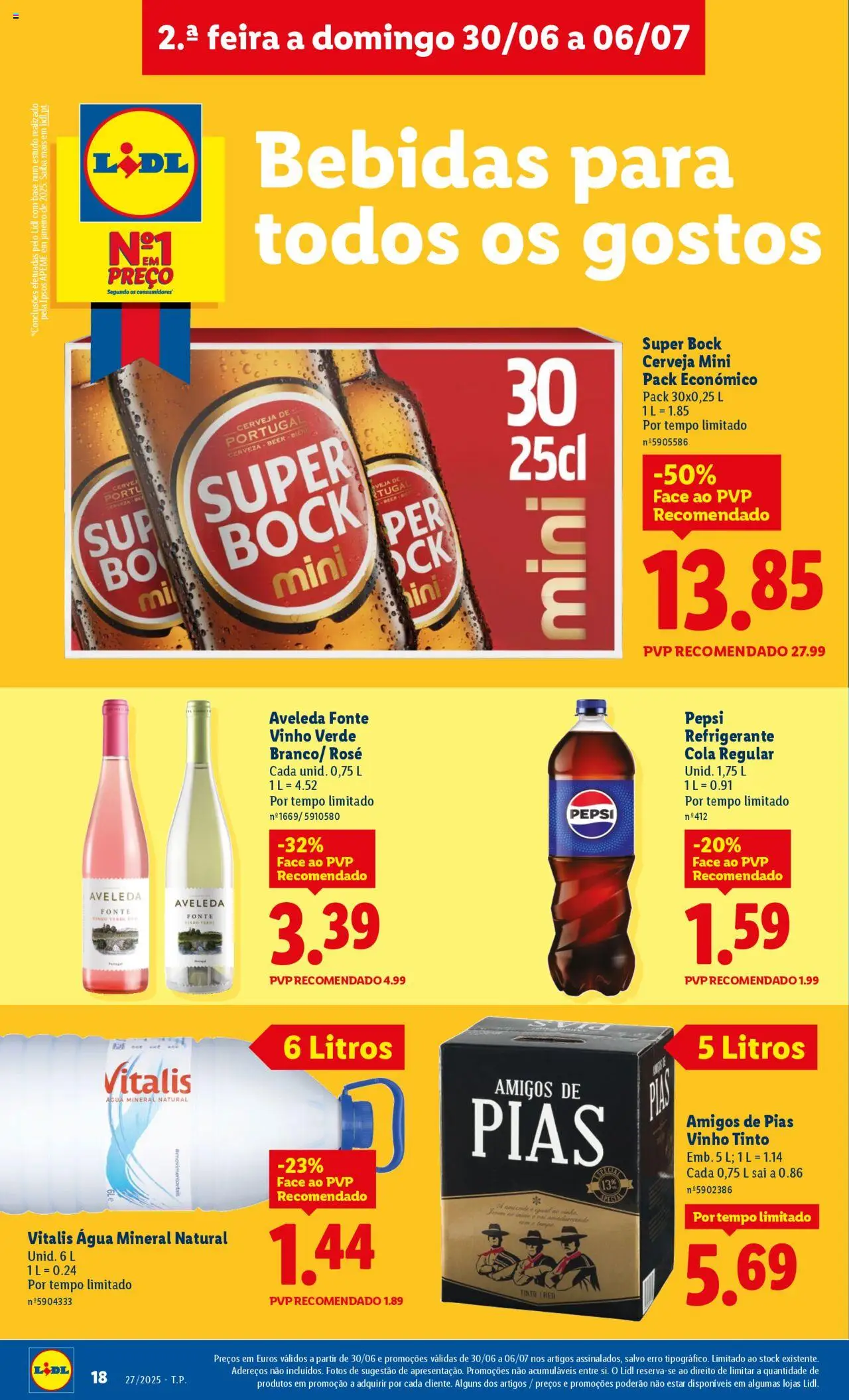 Lidl folheto │ válido de 30.06.2025 | Página: 18 | Produtos: Agua, Super bock, Base, Vinho tinto
