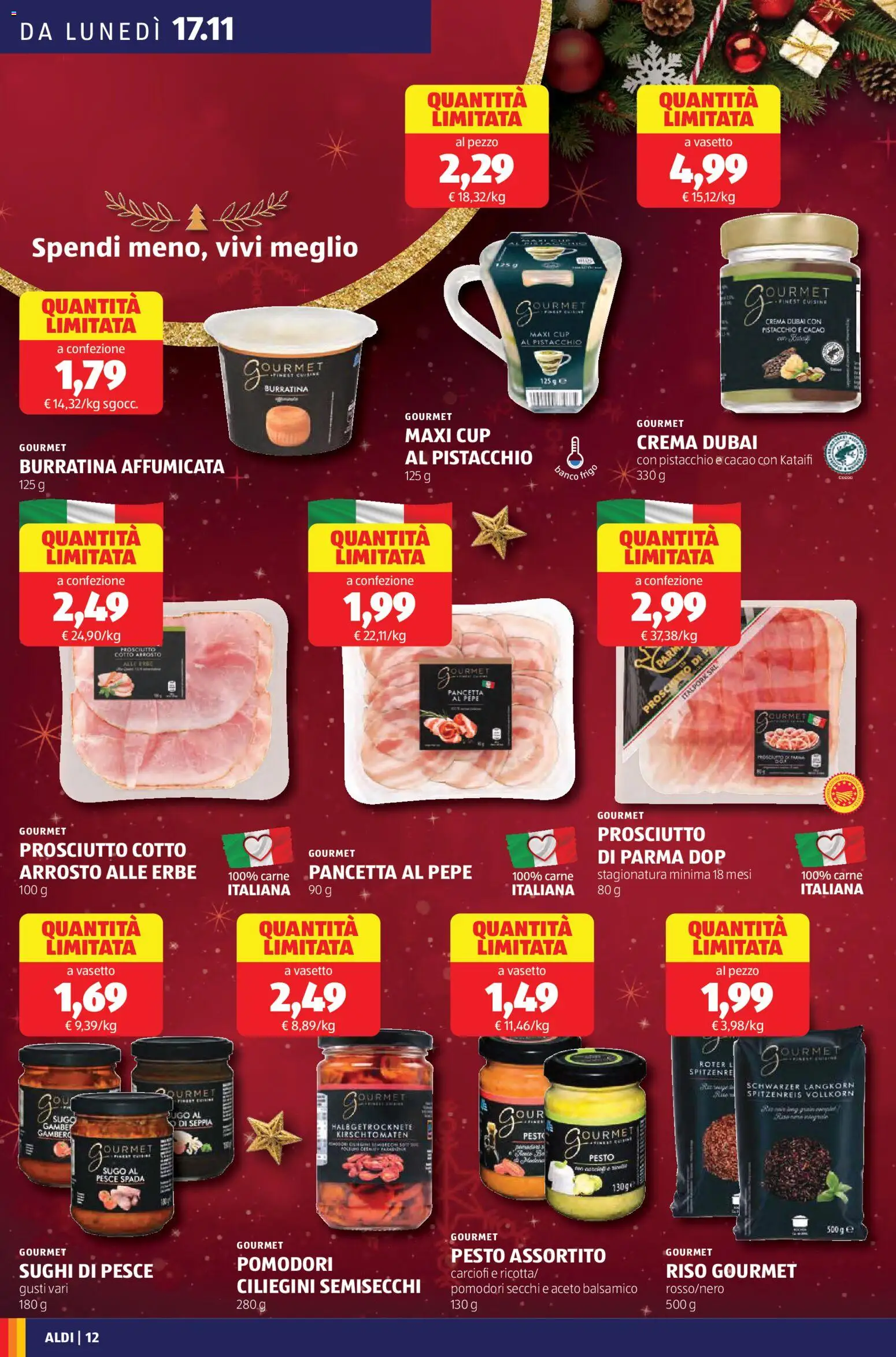 Volantino Aldi del 17.11.2025 | Pagina: 14 | Prodotti: Arrosto, Prosciutto di Parma, Pesce, Carciofi