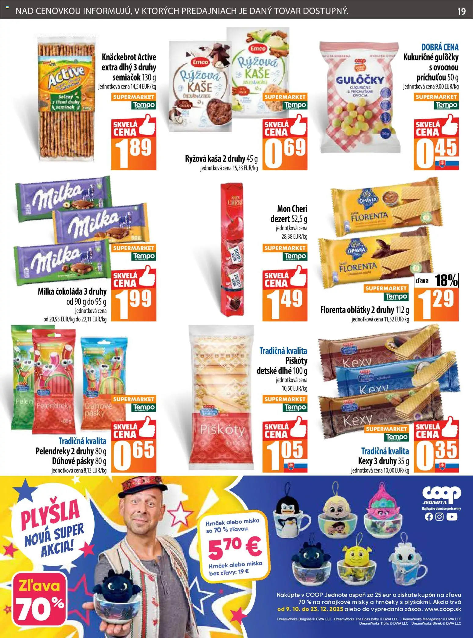 Nové COOP Jednota akcie – leták je platný od 23.10.2025 | Strana: 19 | Produkty: Mon Chéri, Čokoláda, Milka