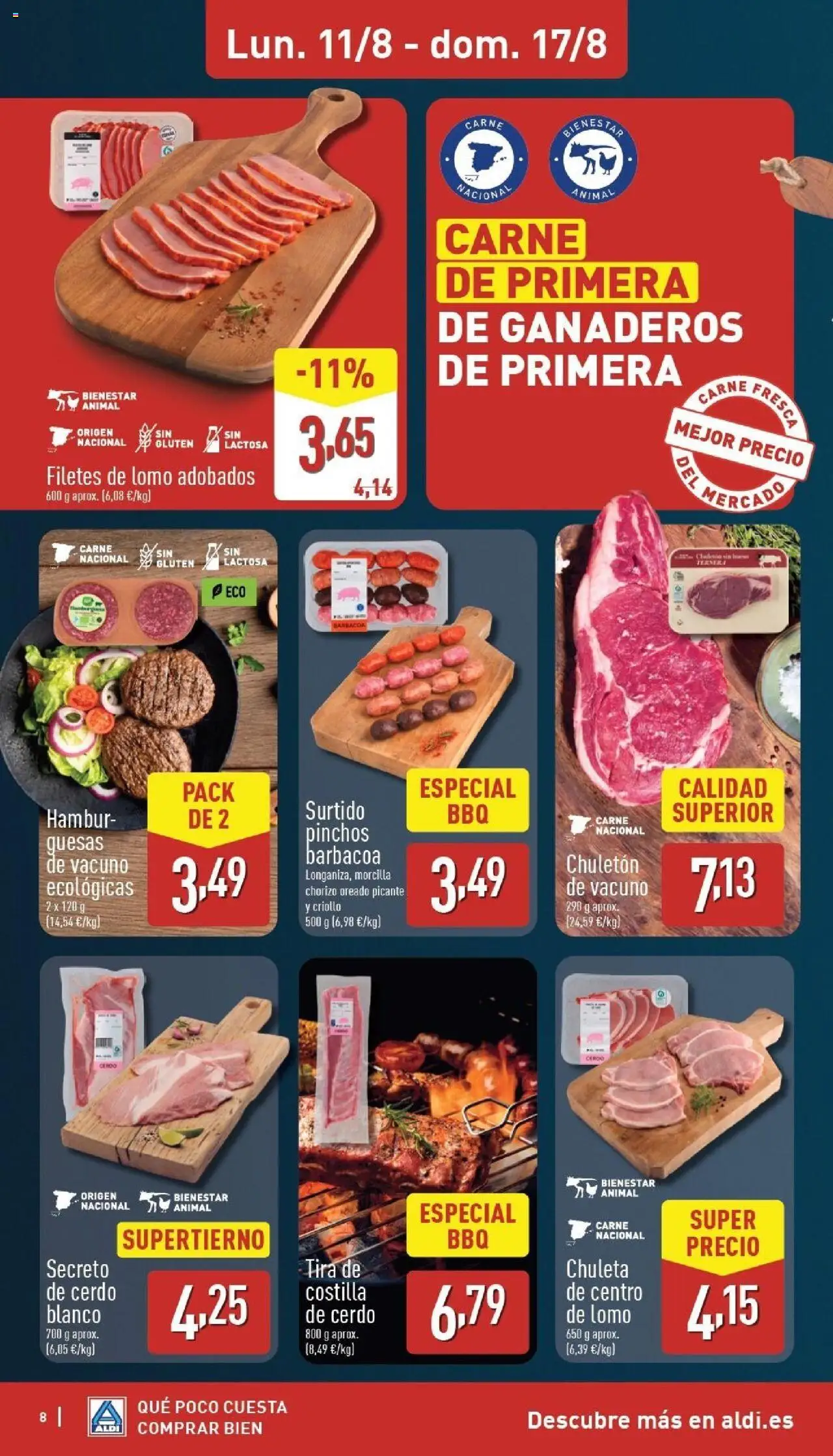 Aldi folleto Península │ válido desde el 11.08.2025 | Página: 8 | Productos: Cerdo, Costilla de cerdo, Barbacoa