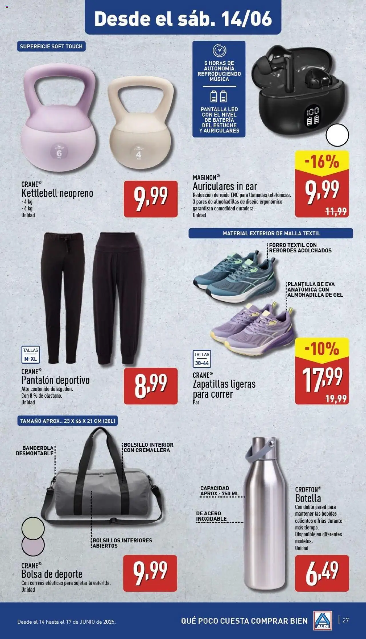 Aldi folleto Canarias │ válido desde el 09.06.2025 | Página: 27 | Productos: Zapatillas, Auriculares, Bolsa, Batería