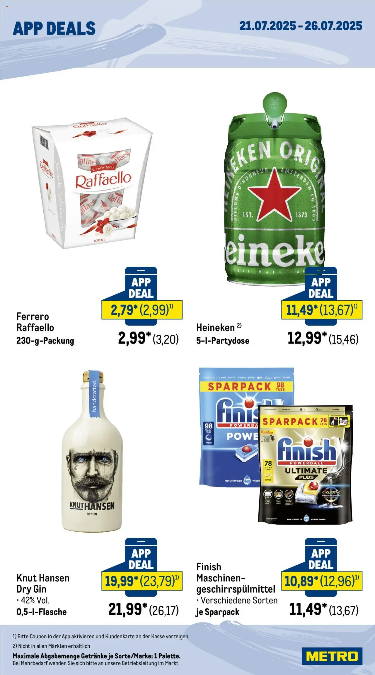 Metro App Deals - gültig ab dem 21.07.2025 | Seite: 2 | Produkte: Finish, Wasser, Geschirrspülmittel, Gin