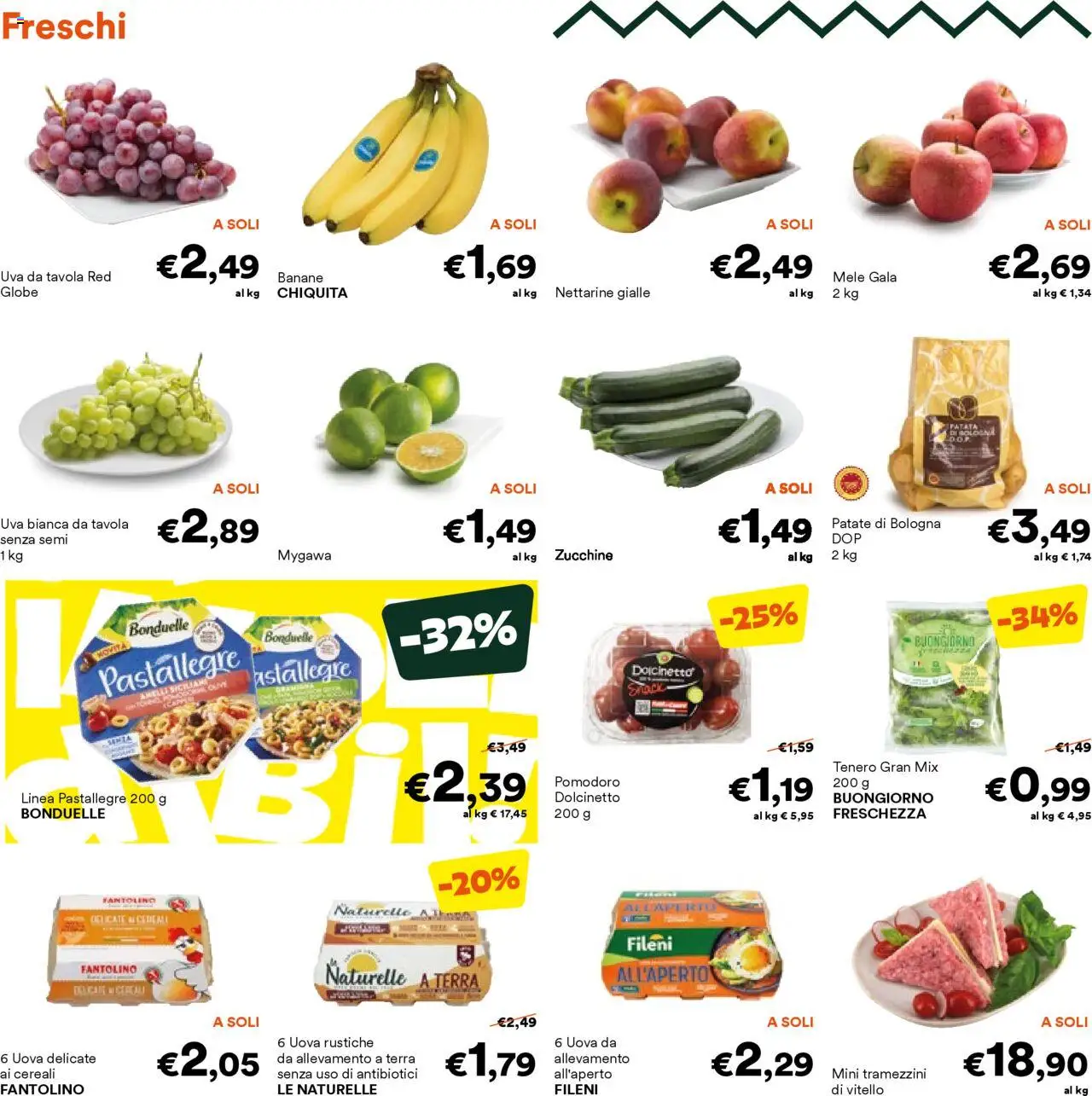 Volantino Unes del 10.09.2025 | Pagina: 2 | Prodotti: Banane, Patate, Pomodoro, Zucchine