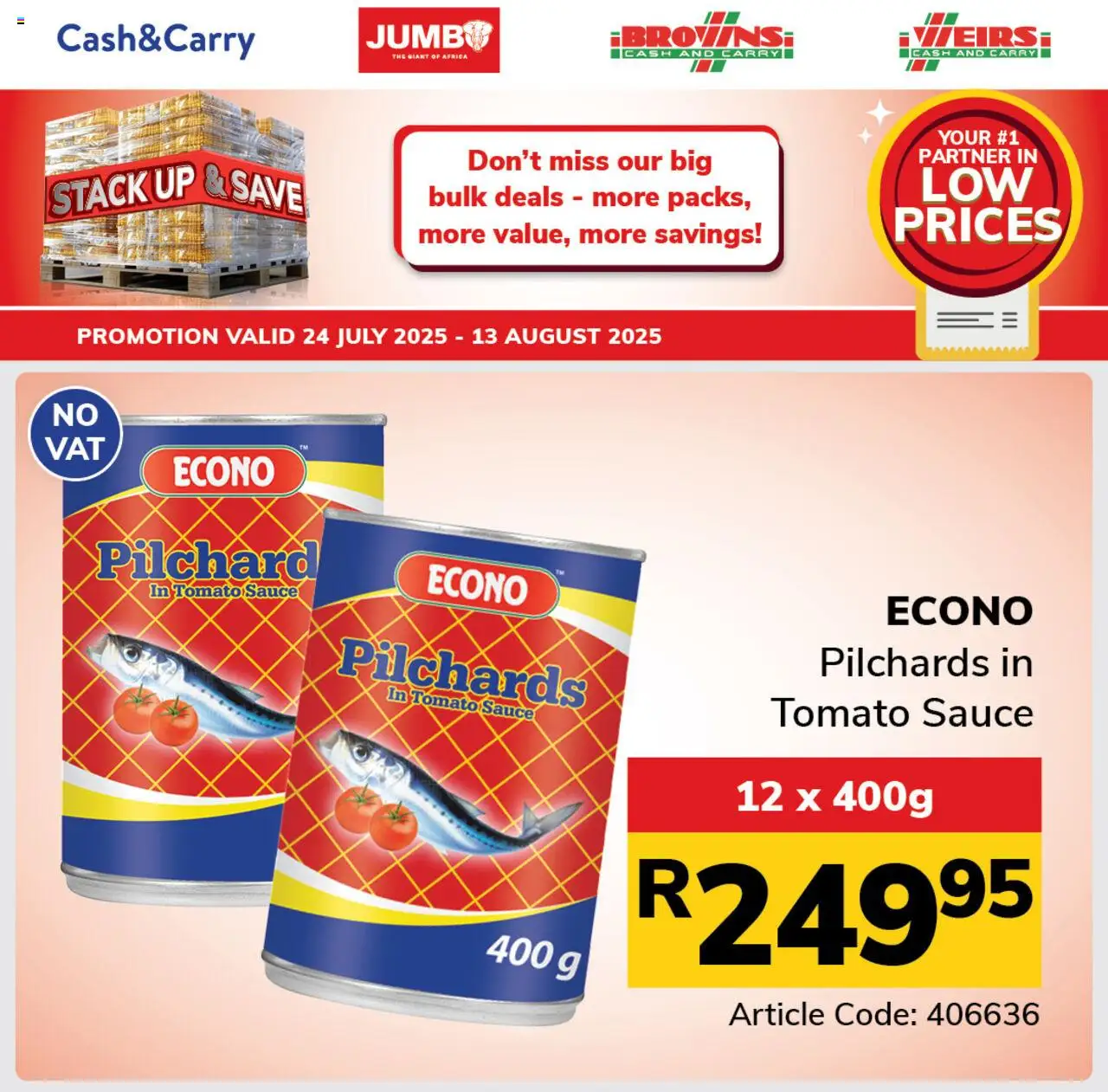 Jumbo Specials │ valid from 24.07.2025 | Page: 1 | Products: Pilchards, Tomato sauce, Sauce