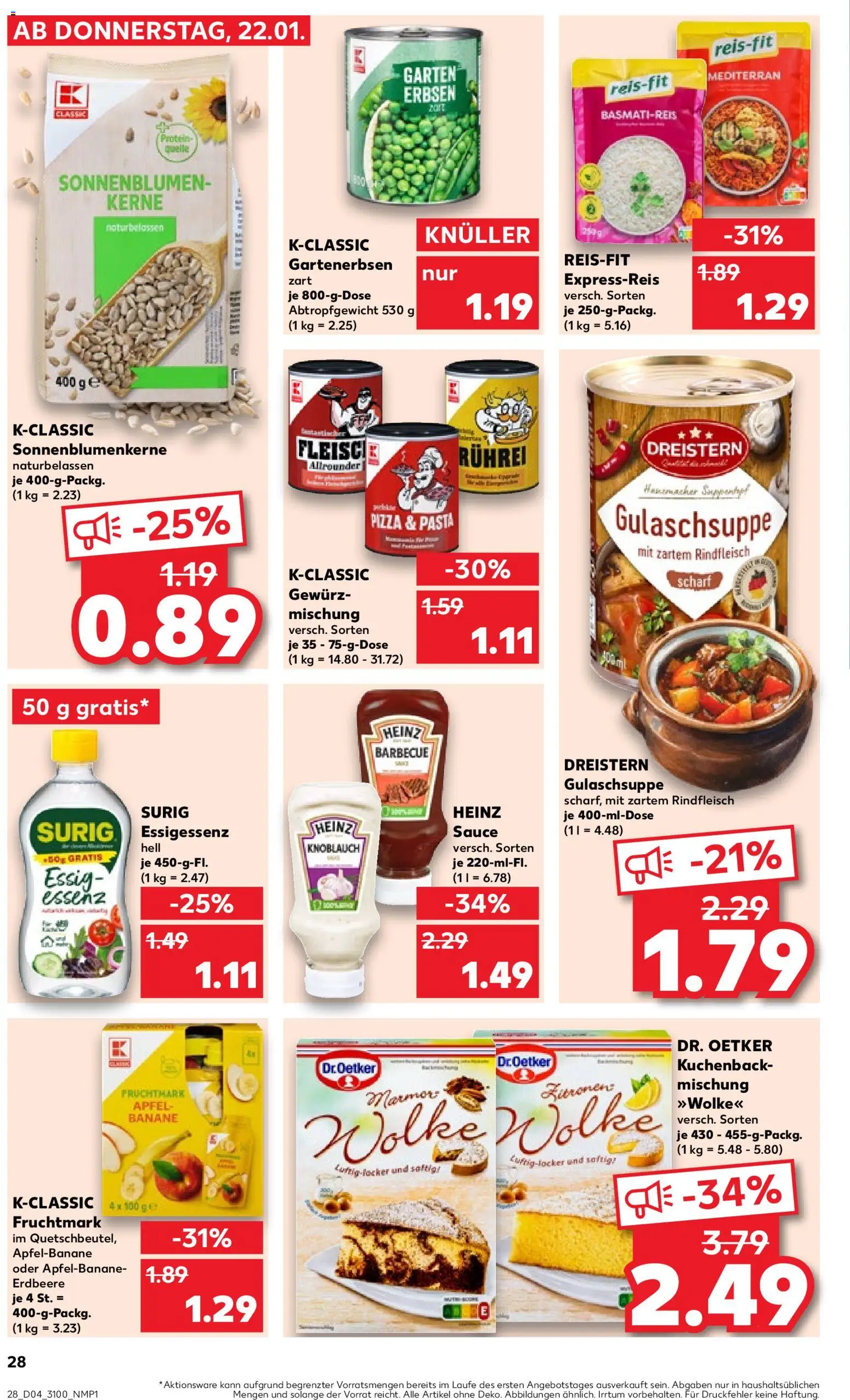 Kaufland prospekt Leipzig	 – gültig ab 22.01.2026 | Seite: 28 | Produkte: Essig, Knoblauch, Pasta, Erbsen