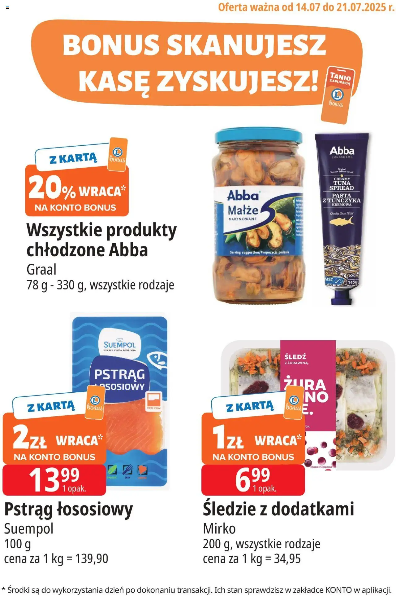 E.Leclerc Gazetka - Kupony dodatkowe od 14.07.2025 | Strona: 1 | Produkty: Karta, Śledź, Pstrąg, Pstrąg łososiowy