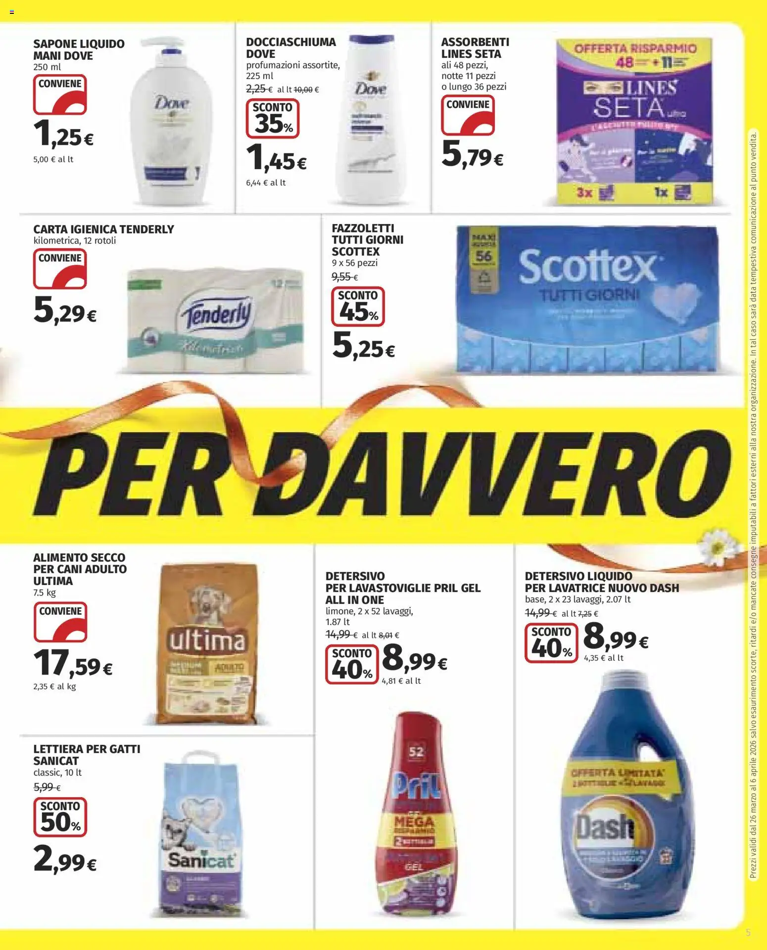 Volantino COOP del 26.03.2026 | Pagina: 5 | Prodotti: Carta igienica, Lettiera per gatti, Fazzoletti, Data