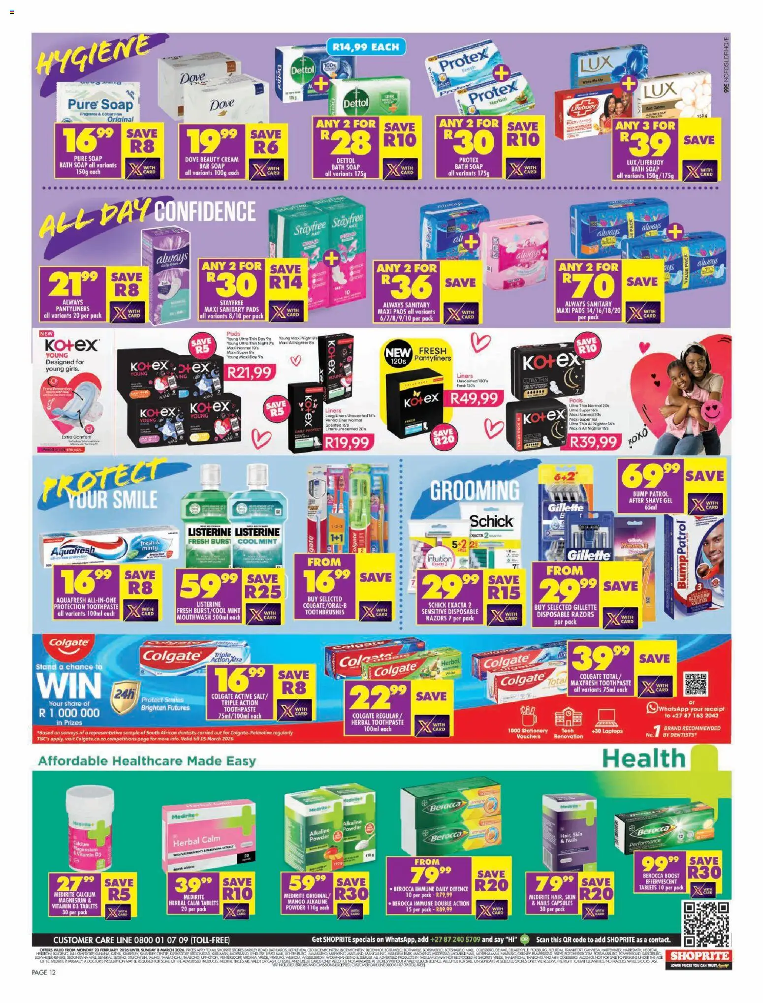 New Shoprite catalogue – valid from 23.02.2026 | Page: 12 | Products: Pads, Soap, Razors, Mango
