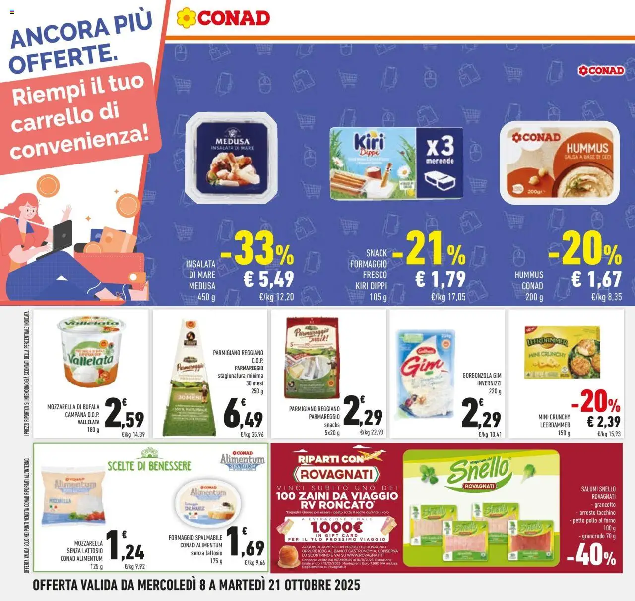 Volantino Conad del 08.10.2025 | Pagina: 34 | Prodotti: Mozzarella senza lattosio, Tacchino, Carrello, Hummus