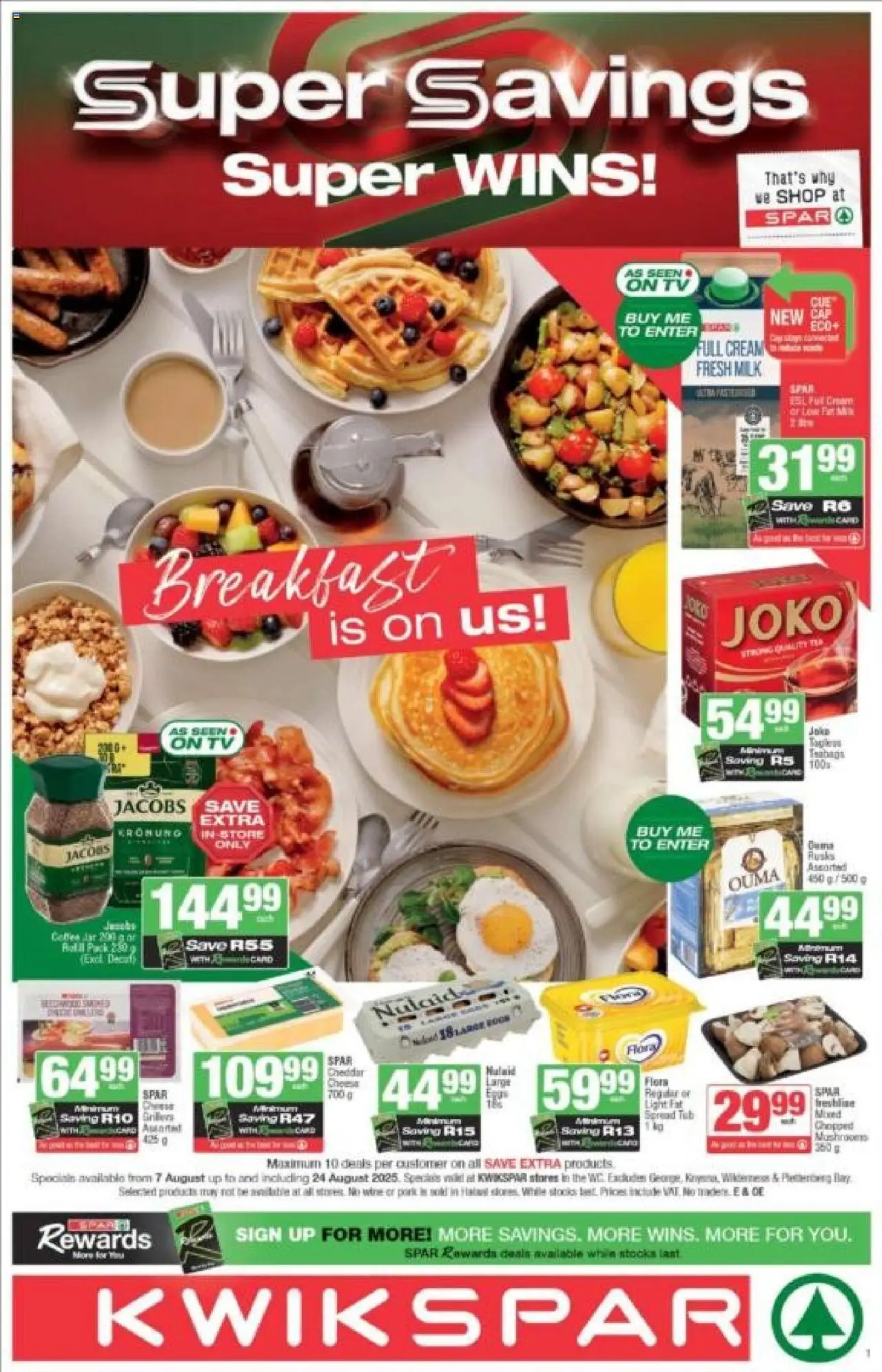 KWIKSPAR - Western Cape - Weekly Specials │ valid from 07.08.2025 | Page: 1 | Products: Mushrooms, Hat, Milk, Wine