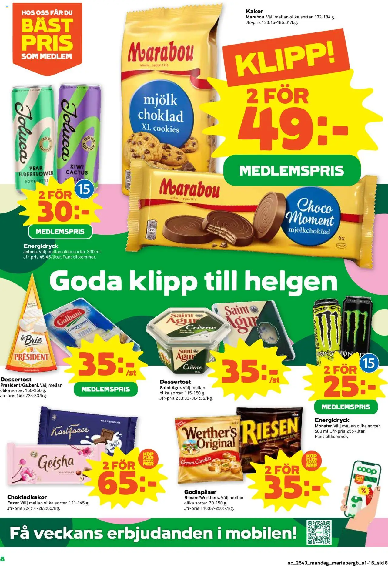 Coop Forum reklamblad aktuell från 20.10.2025 | Sida: 8 | Produkter: Mjölk, Choklad, Energidryck, Kiwi