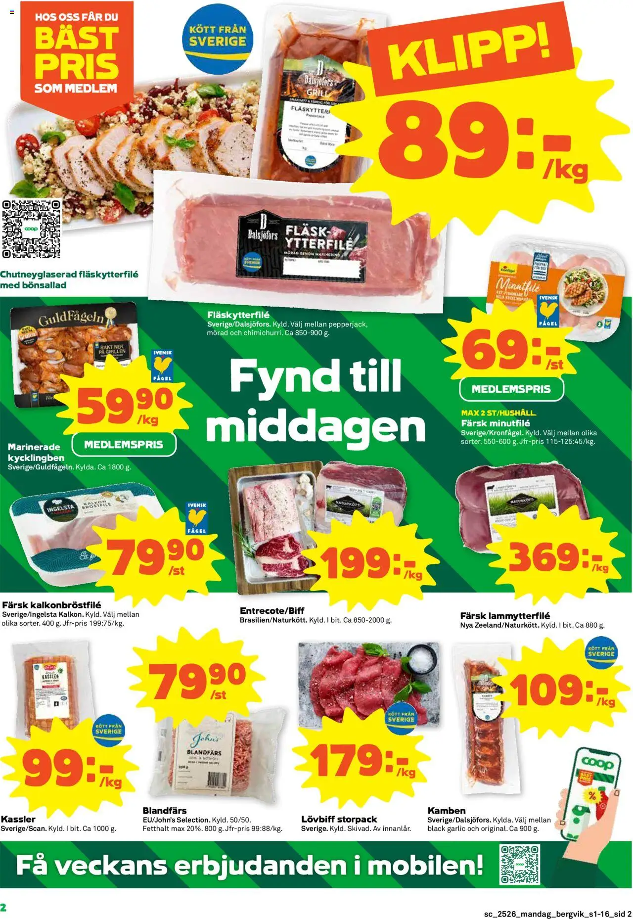 Stora Coop reklamblad aktuell från 23.06.2025 | Sida: 2 | Produkter: Grill, Fläskytterfilé, Blandfärs, Kalkon