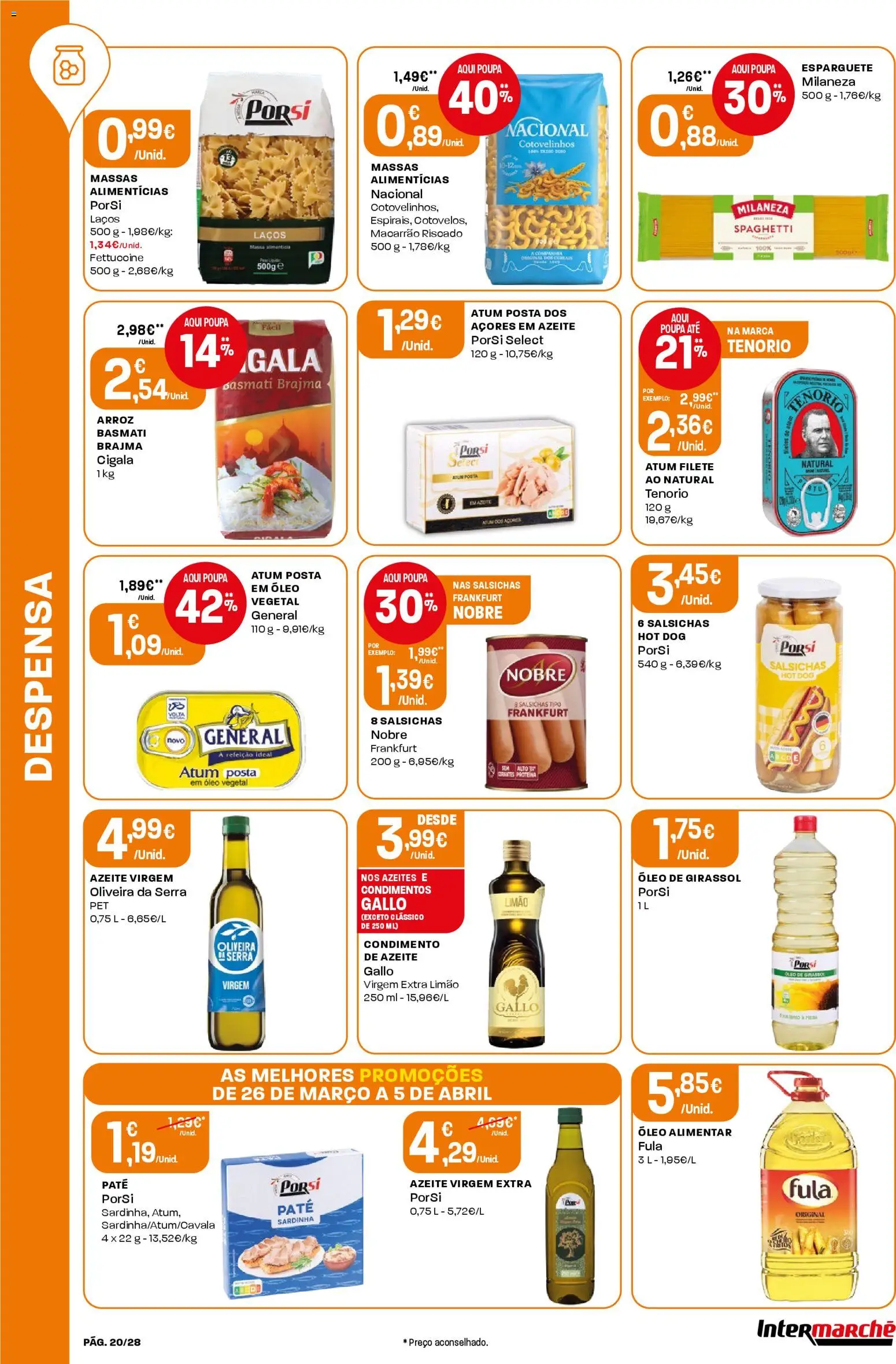 Intermarché Folheto Contact │ válido de 26.03.2026 | Página: 20 | Produtos: Atum, Cereais, Massa, Proteina