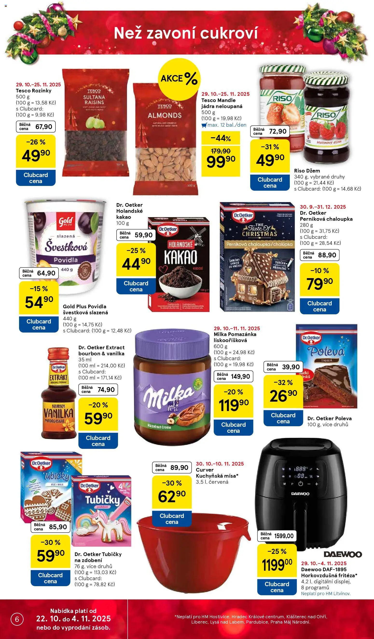 Tesco leták - Hypermarket od 29.10.2025 | Strana: 6 | Produkty: Povidla, Mandle, Cukroví, Kakao