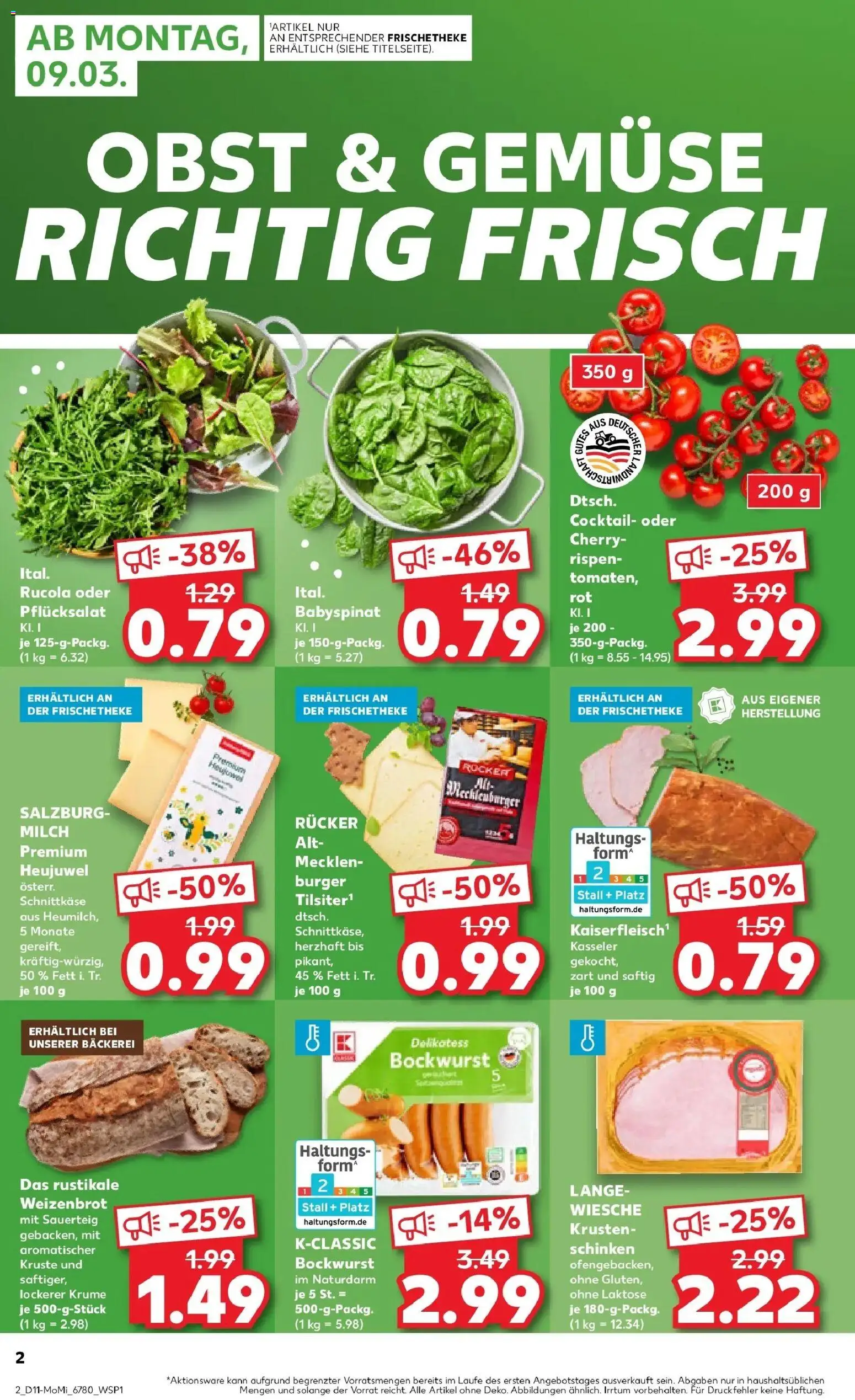 Kaufland Prospekt Bentwisch	 – gültig ab 09.03.2026 | Seite: 2 | Produkte: Bockwurst, Milch, Obst, Schinken