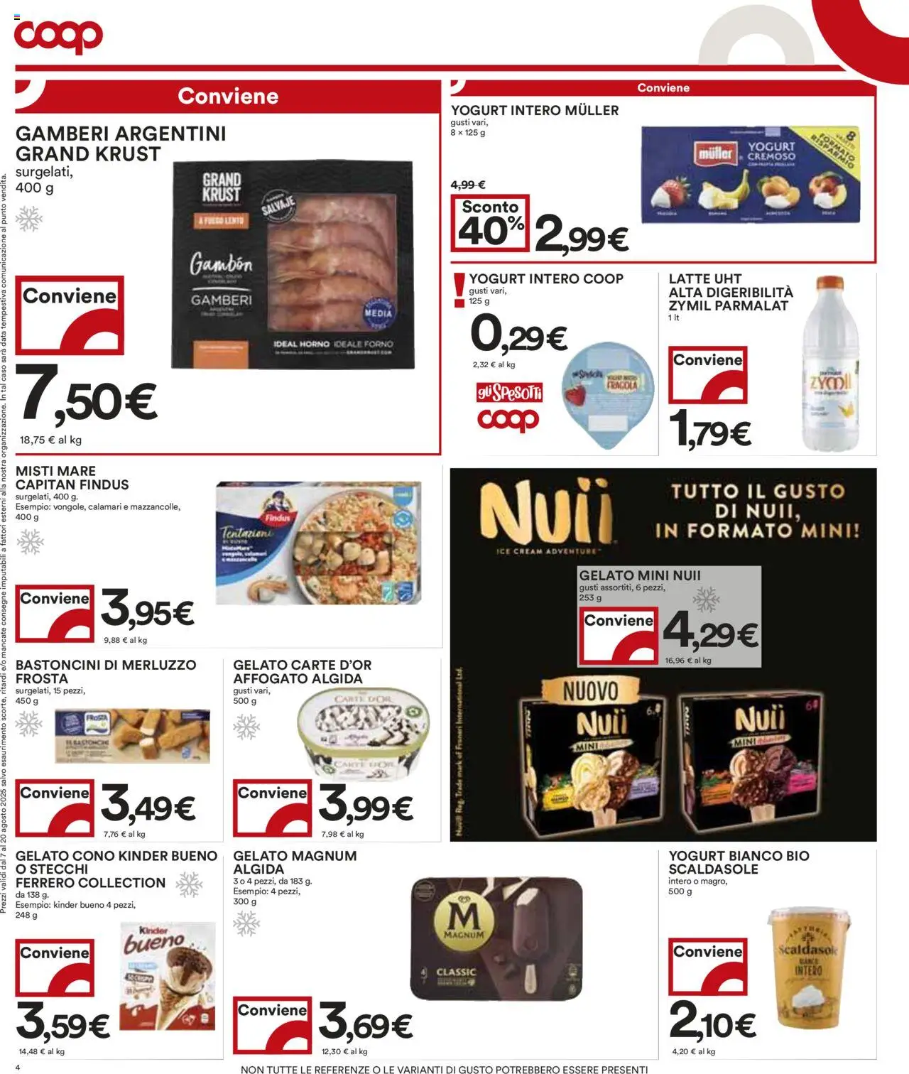 Volantino COOP del 07.08.2025 | Pagina: 4 | Prodotti: Gamberi, Calamari, Latte, Forno