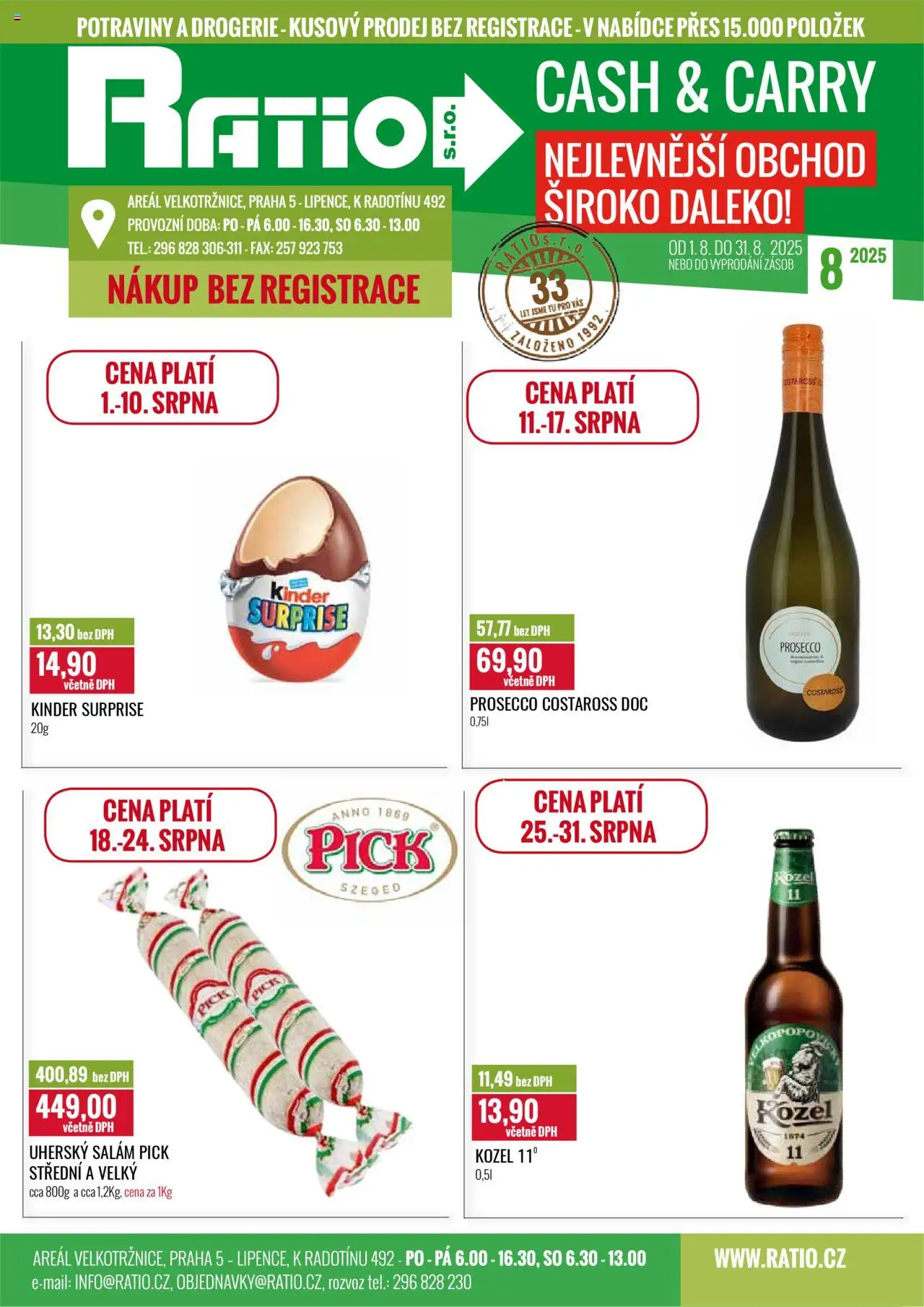 Ratio leták od 01.08.2025 | Strana: 1 | Produkty: Prosecco, Kozel, Potraviny, Drogerie