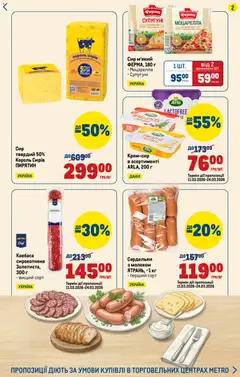 Metro акції дійснийкції з 12.03.2026 | Сторінка: 2 | Товари: Сир, Ковбаса, Сардельки