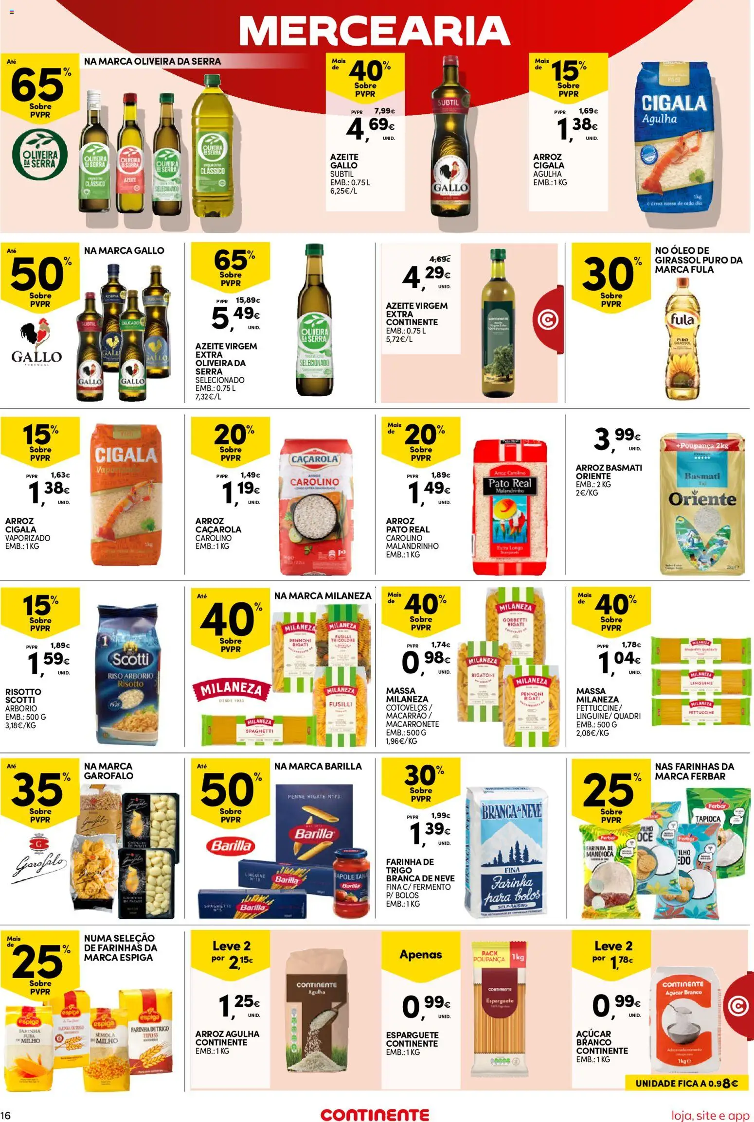 Continente Semanal Continente Bom Dia │ válido de 16.12.2025 | Página: 16 | Produtos: Azeite, Farinha de trigo, Macarrão, Massa