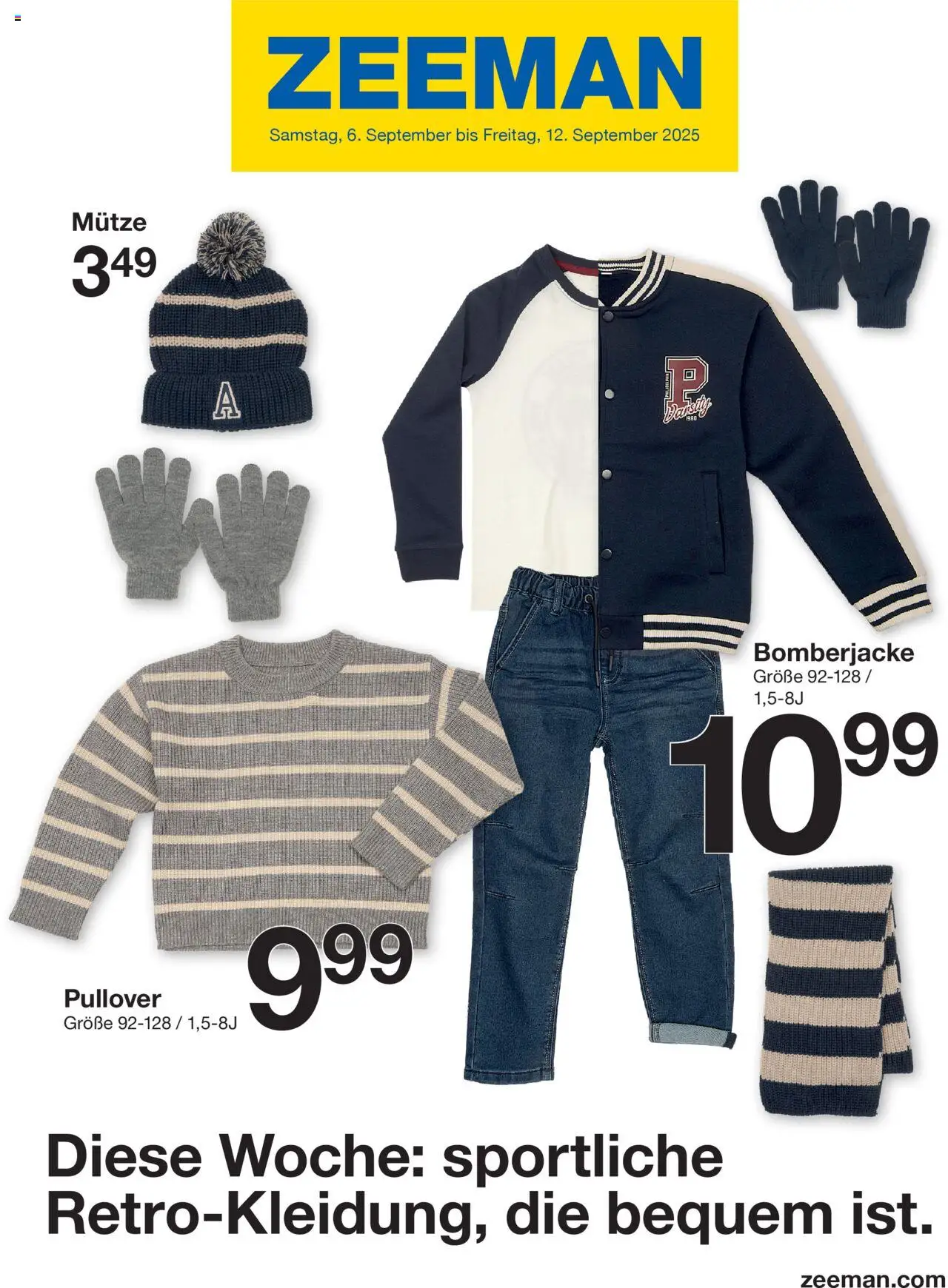 Zeeman Prospekt 	 – gültig ab 06.09.2025 | Seite: 1 | Produkte: Bomberjacke, Pullover