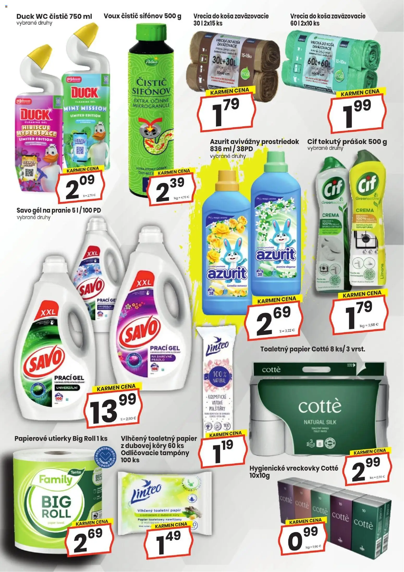 Nové KARMEN CBA akcie – leták je platný od 19.03.2026 | Strana: 15 | Produkty: Wc, Savo, Toaletný papier, Cif