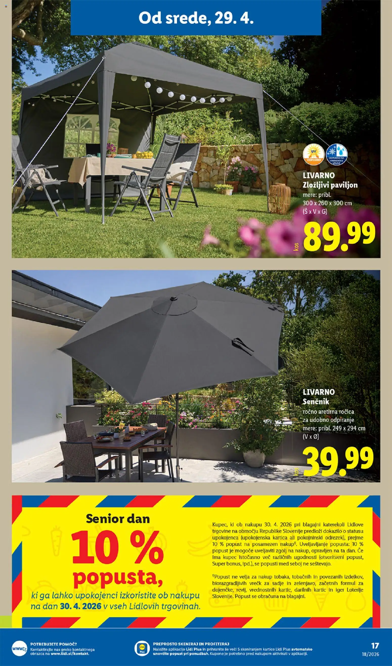 Novi Lidl katalog ponudbe – veljaven od 29.04.2026 | Stran: 29 | Izdelki: Paviljon, Senčnik, Sadje