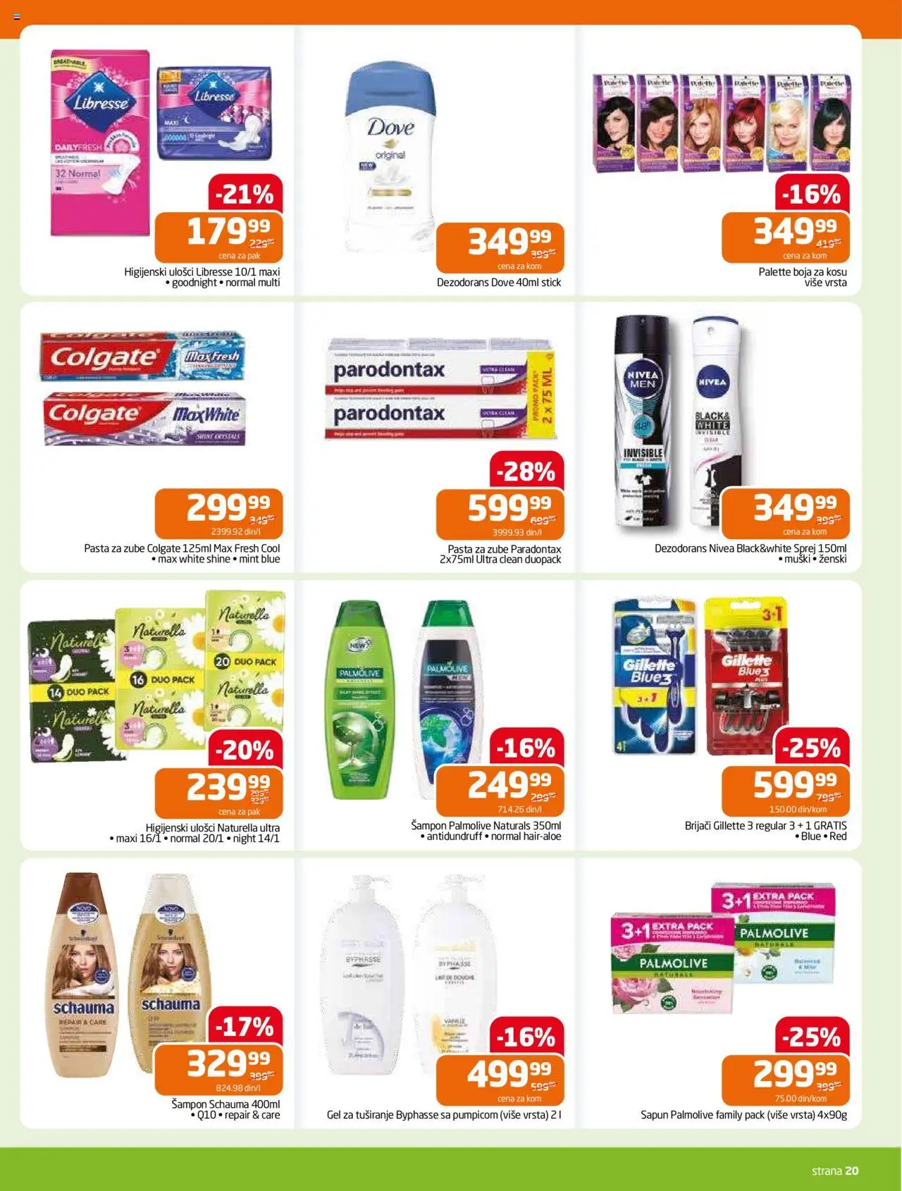 Gomex katalog - važi od 13.08.2025 | Strana: 20 | Proizvode: Higijenski ulošci, Palmolive, Gel za tuširanje, Pasta za zube