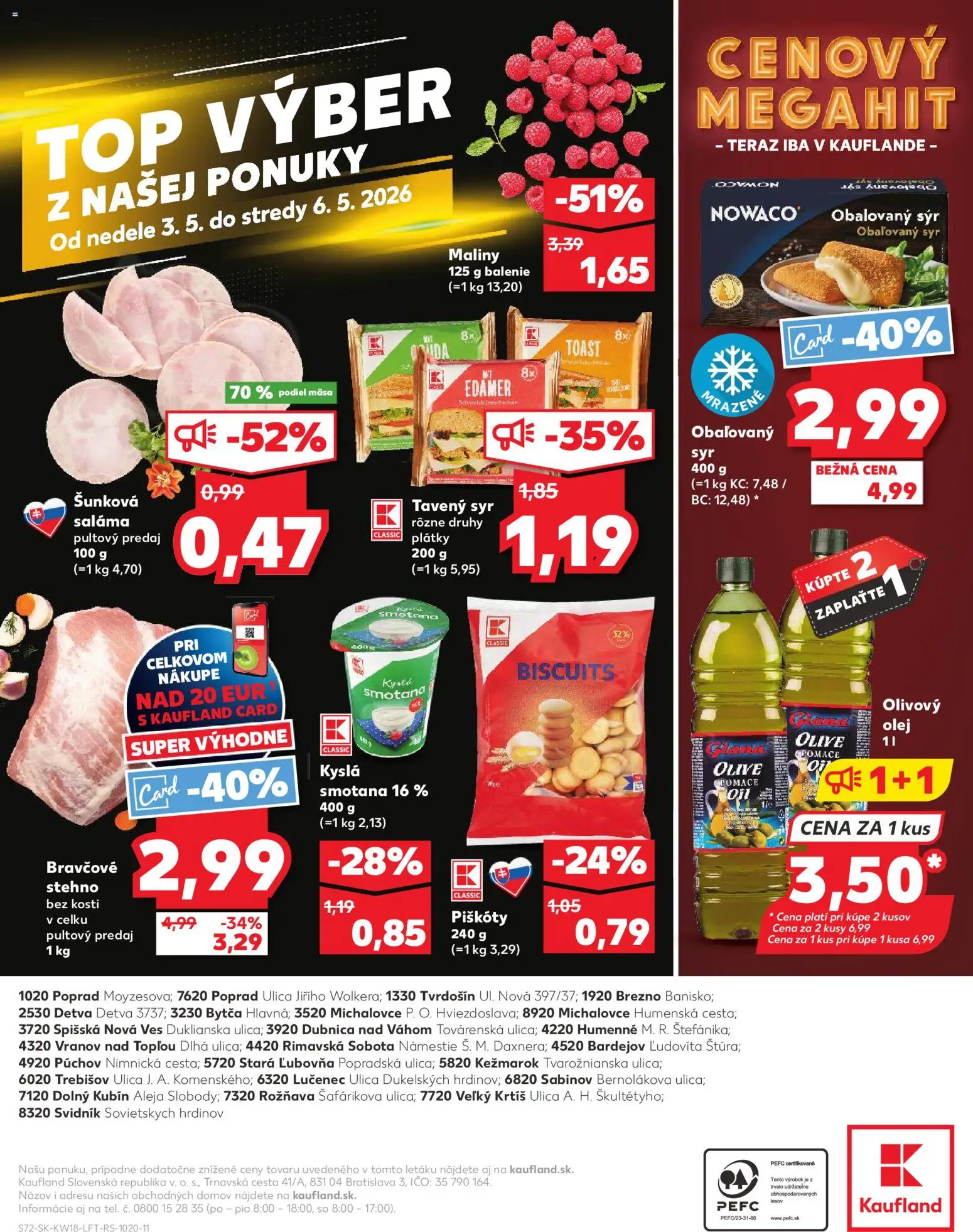 Nové Kaufland akcie – leták je platný od 30.04.2026 | Strana: 72 | Produkty: Saláma, Olivový olej, Bravčové stehno, Maliny