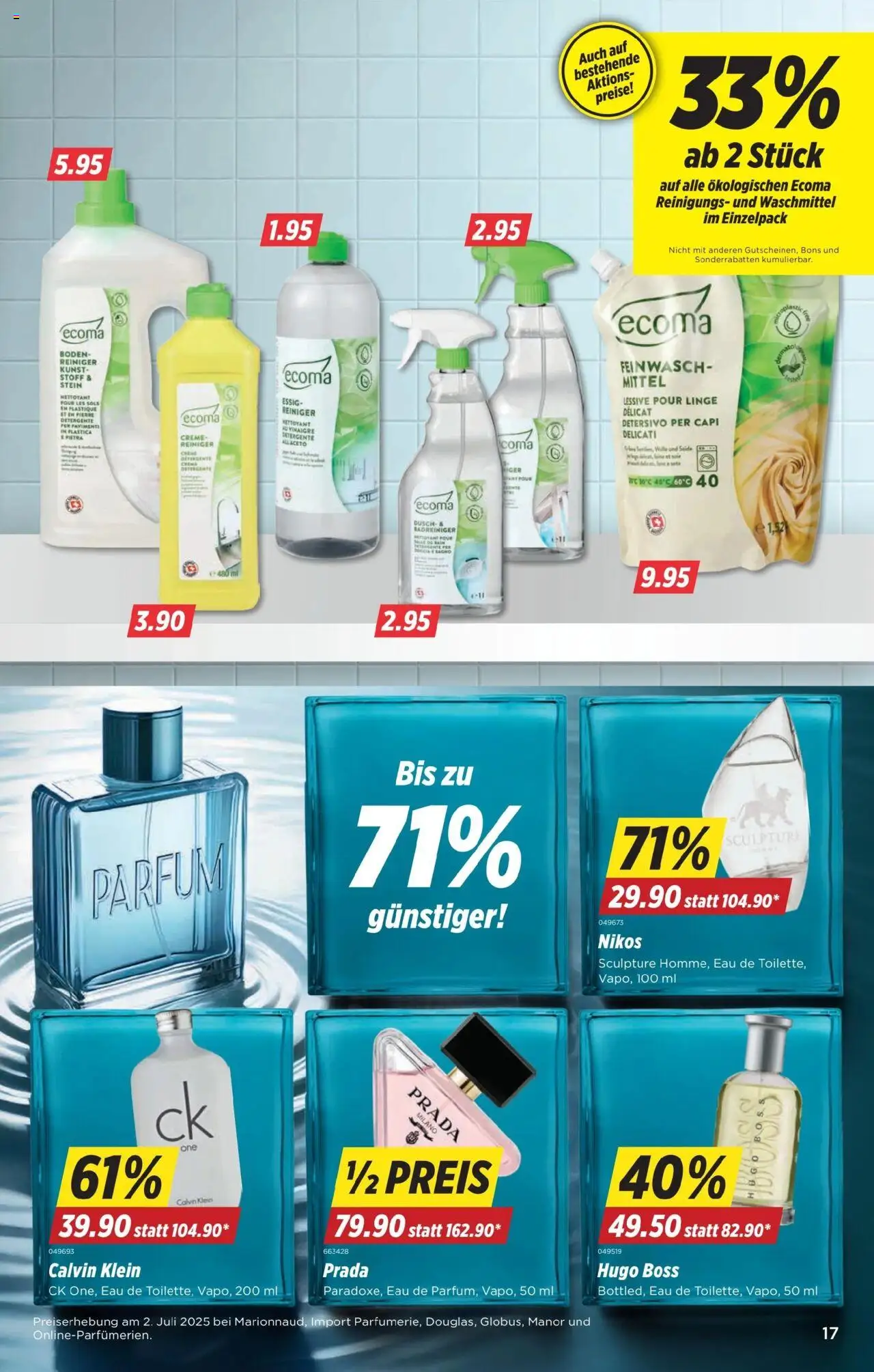 Denner Aktionen ab 26.08.2025 | Seite: 17 | Produkte: Eau de Parfum, Toilette, Essig, Waschmittel