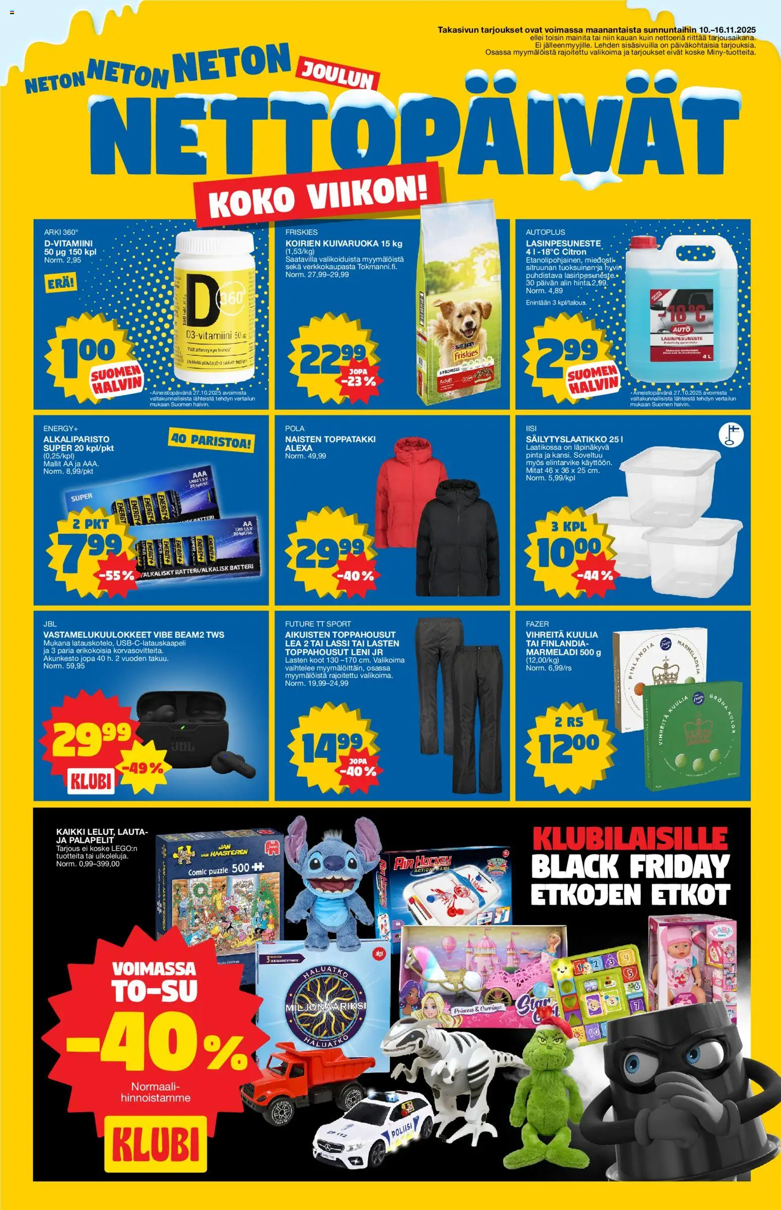 Tokmanni - Black Friday – voimassa 10.11.2025 alkaen | Sivu: 24 | Tuotteet: Vastamelukuulokkeet, Tabletti, Toppatakki, Lasinpesuneste