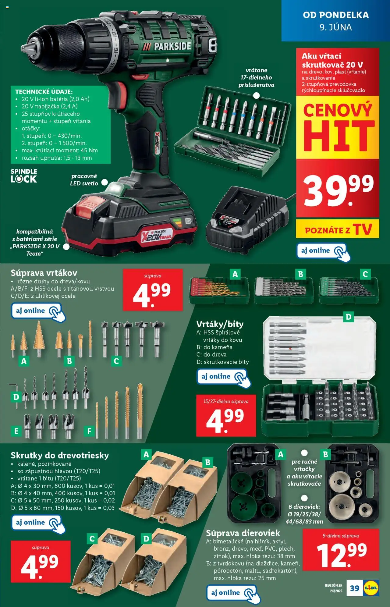 Lidl leták │ platný od 09.06.2025 | Strana: 43 | Produkty: Tv, Svetlo, Skrutkovač, Nabíjačka